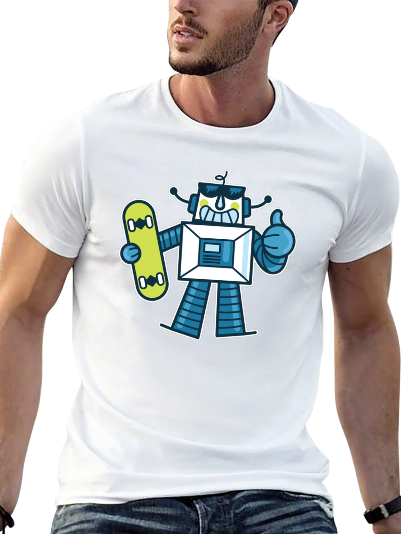 Cool Robot Skateboarder Graphic Tee - Black