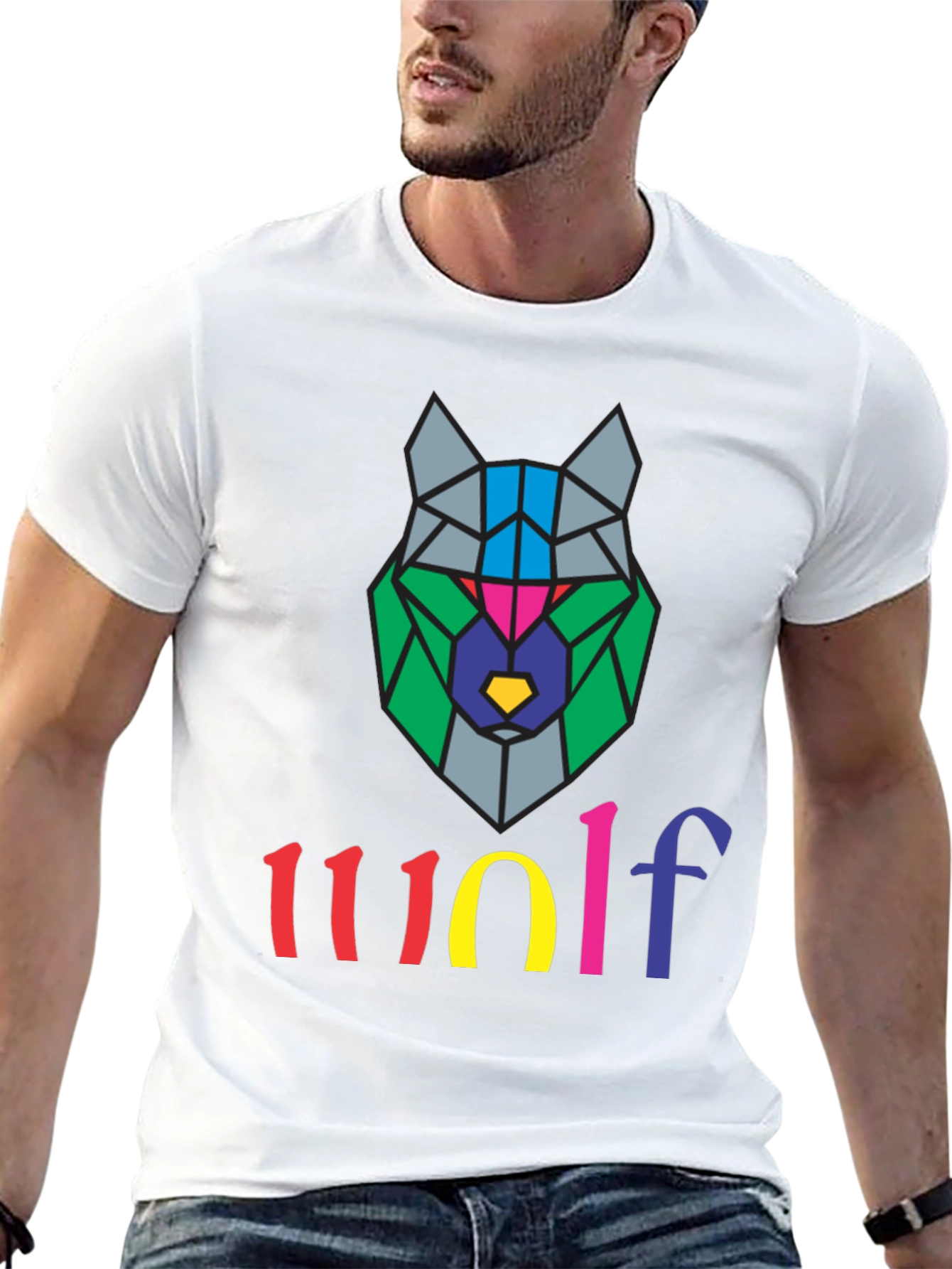 Geometric Wolf Graphic Tee - Stylish Mens T-Shirt