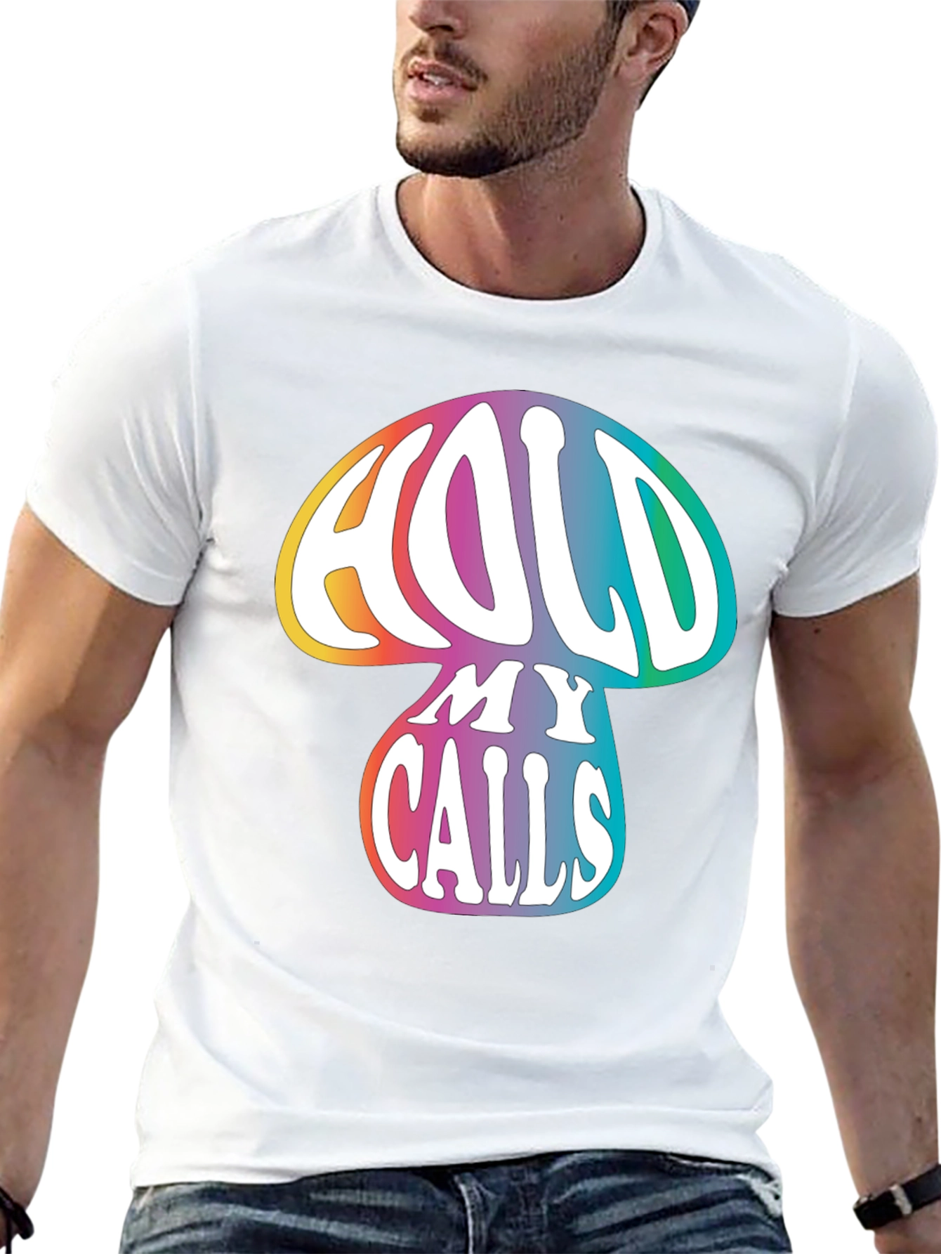 Hold My Calls Mushroom Graphic Tee - Relaxed Fit