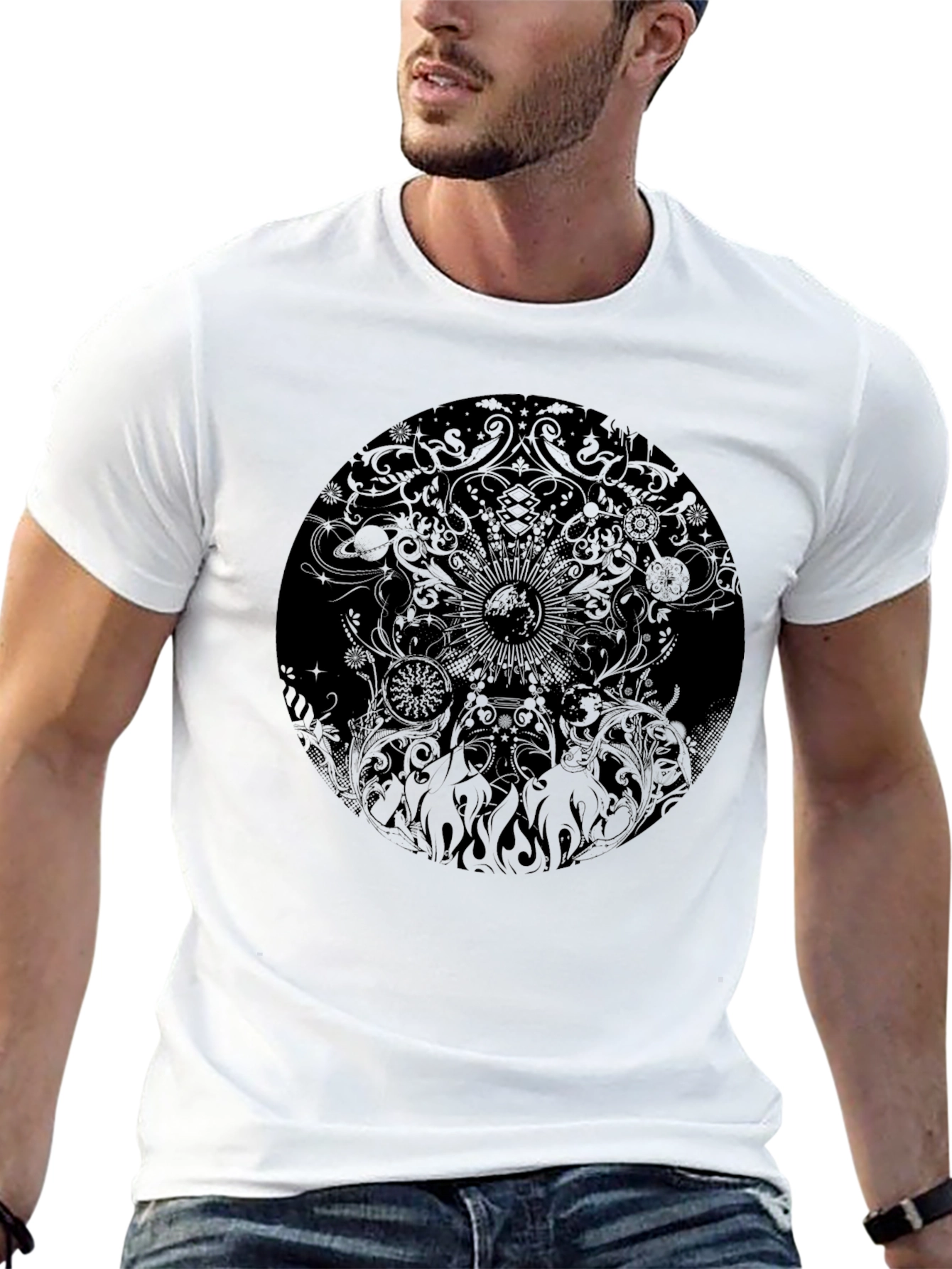 Mens Black Graphic Print Crew Neck T-Shirt