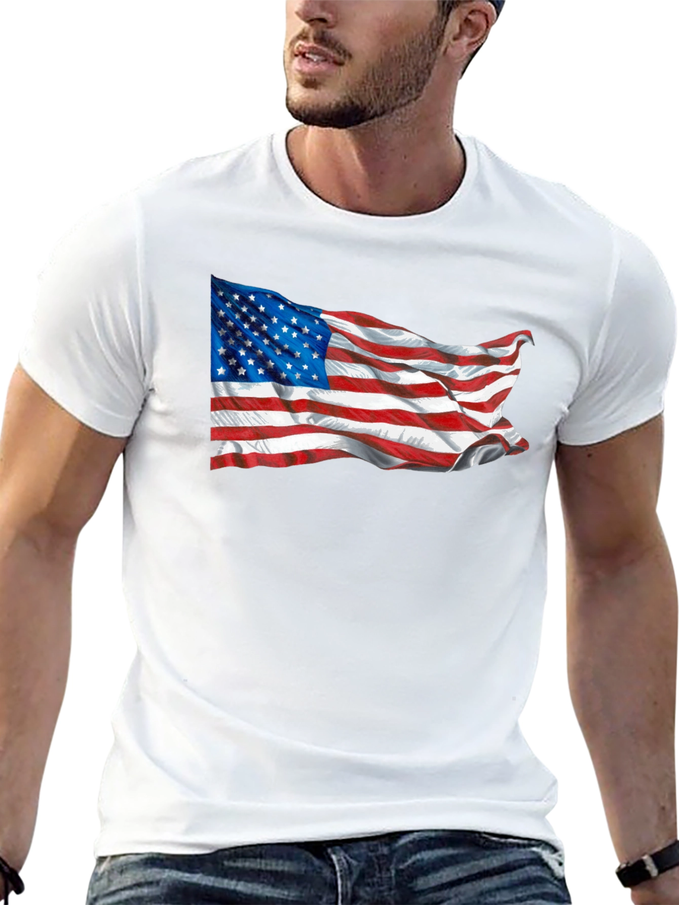 American Flag Graphic Print Tee