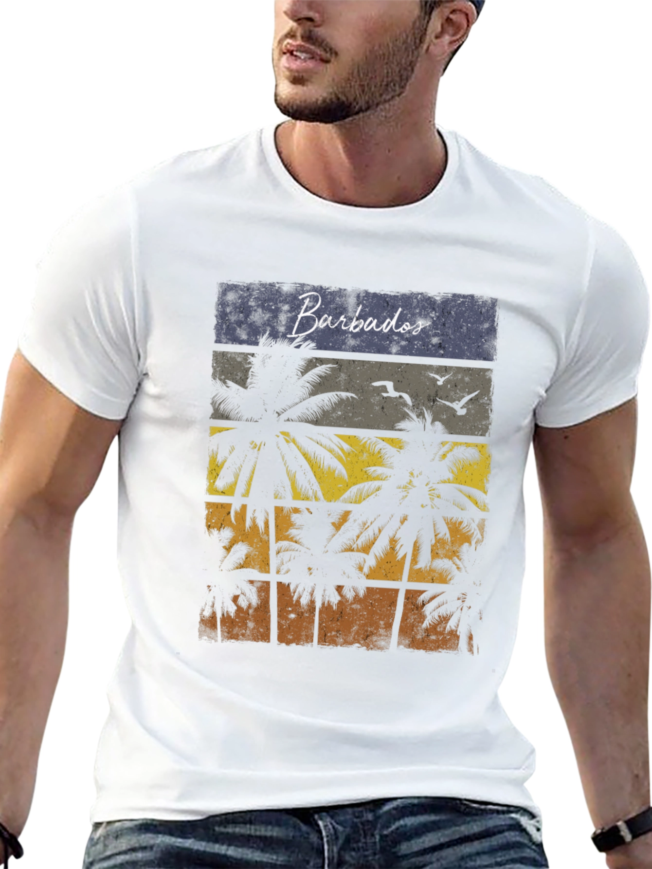Barbados Sunset Palm Tree T-Shirt - Island Vibes