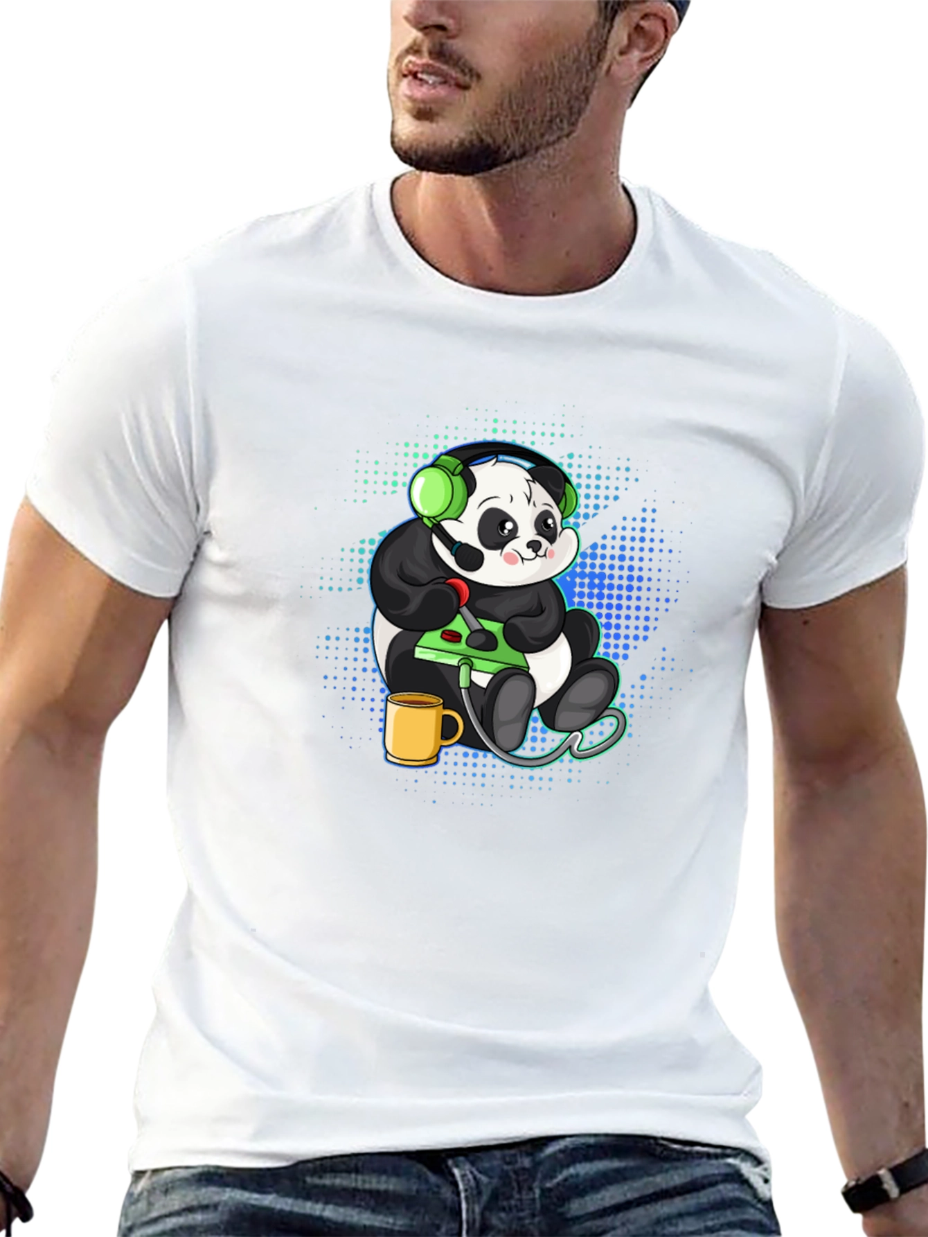 Gamer Panda Graphic Tee - Black Cotton T-Shirt
