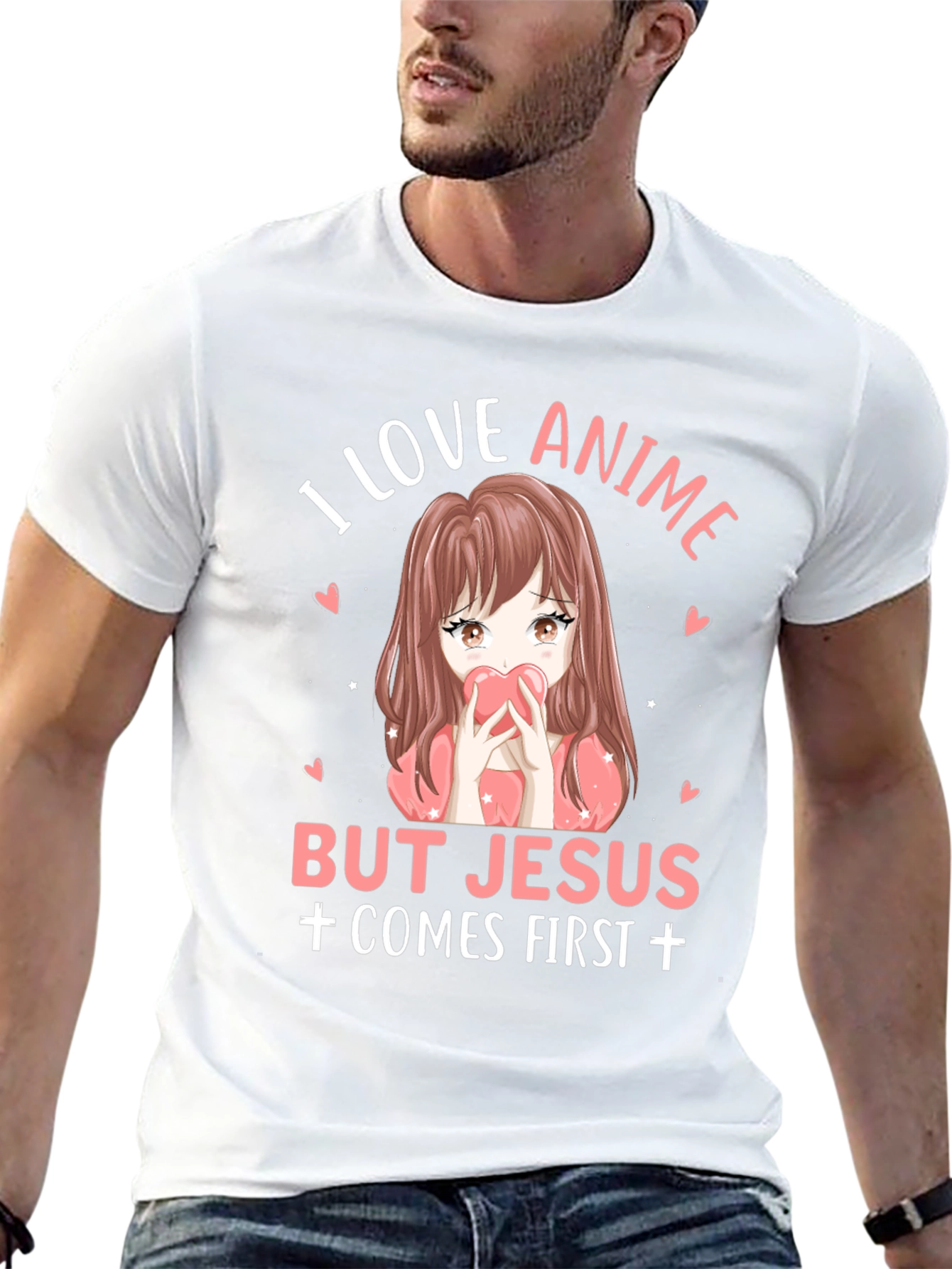 I Love Anime But Jesus Comes First Black T-Shirt