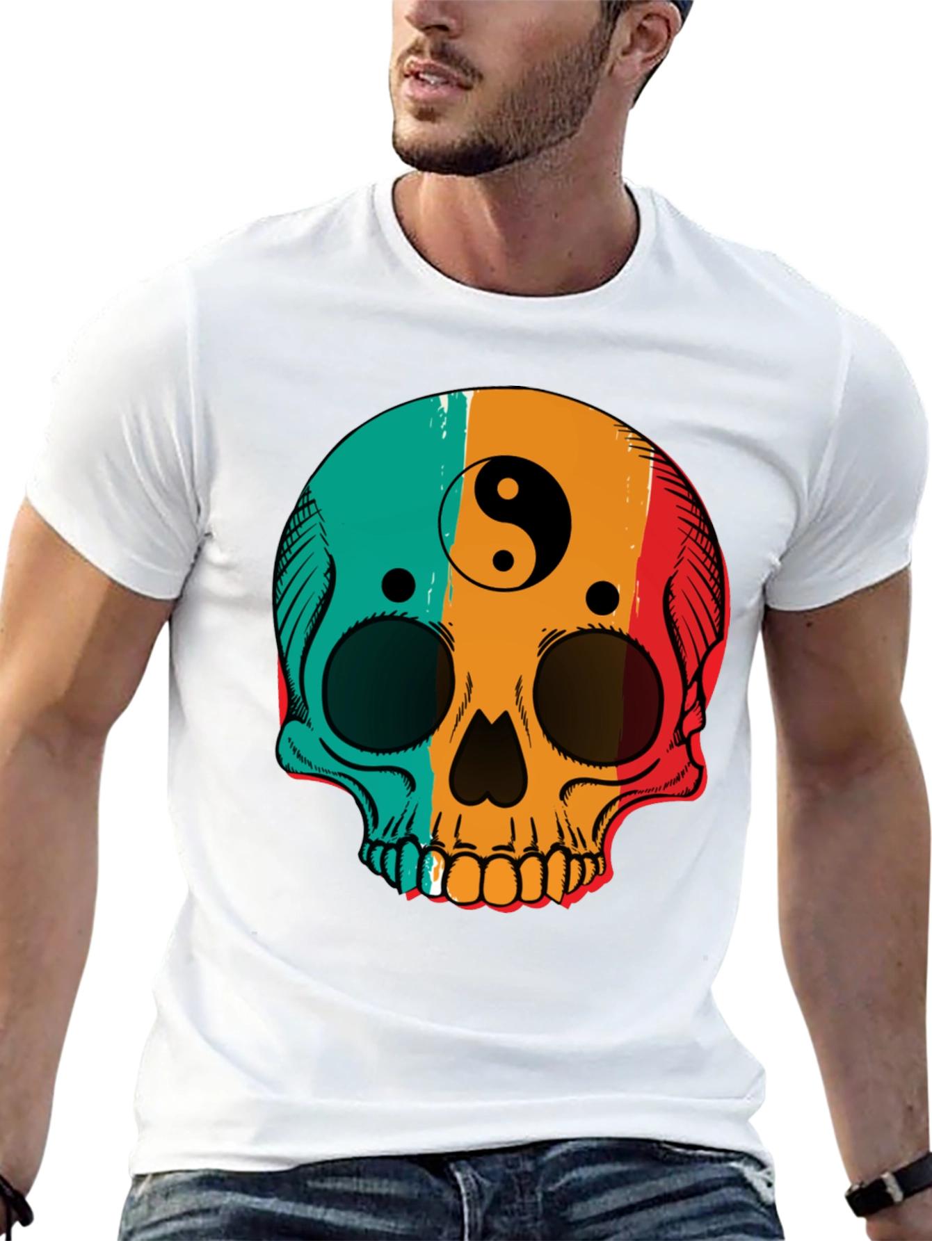 Yin Yang Skull Graphic Tee - Mens Black T-Shirt