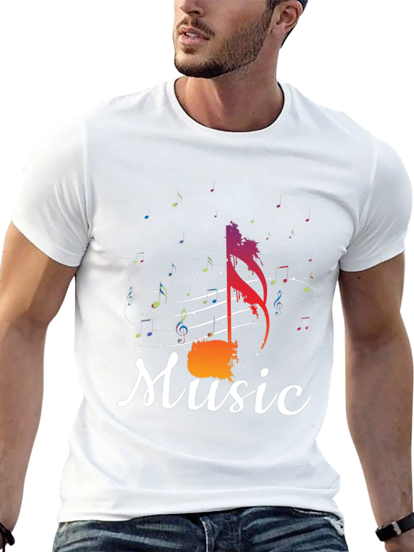 Music Note Graphic Tee - Stylish Mens Black T-Shirt