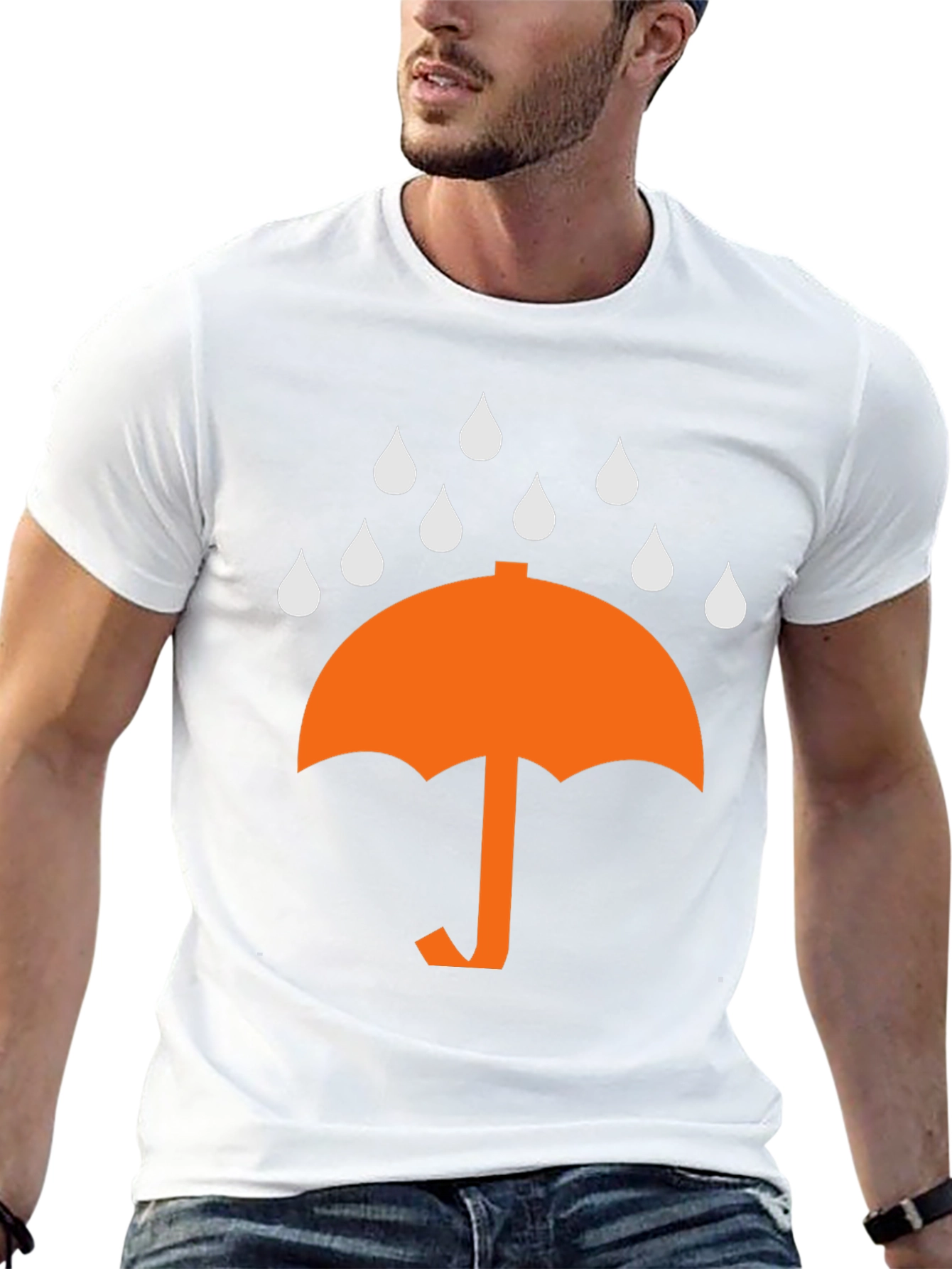 Umbrella Raindrop Graphic Tee - Black Cotton T-Shirt
