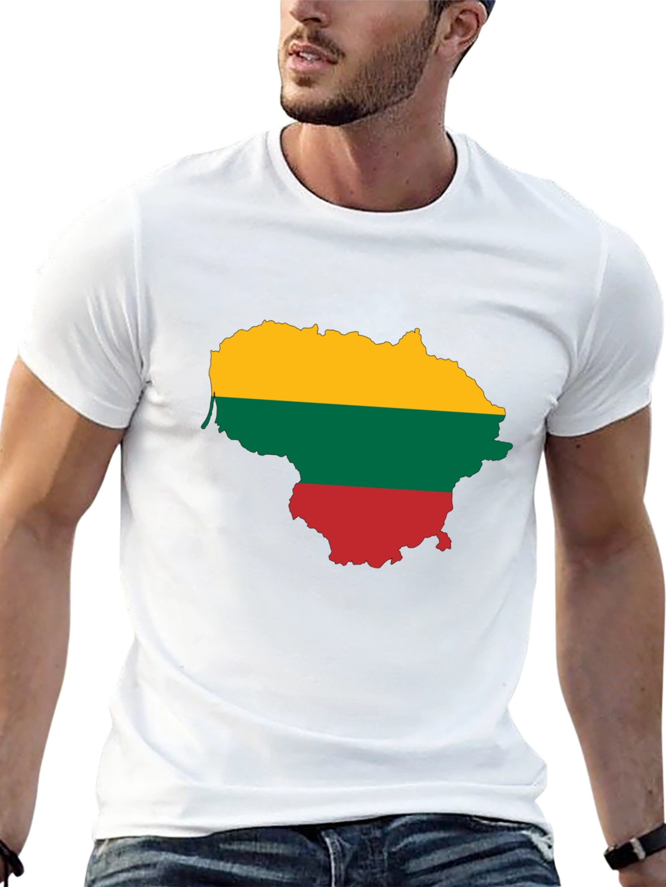 Lithuania Flag Map Graphic Tee - Black Casual Shirt