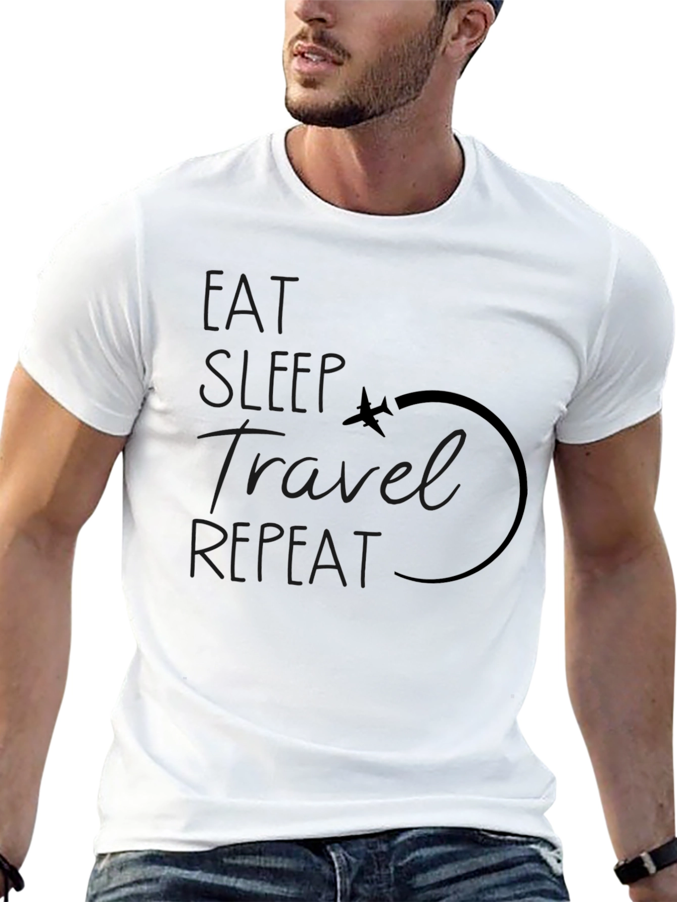 Eat Sleep Travel Repeat Black Graphic T-Shirt