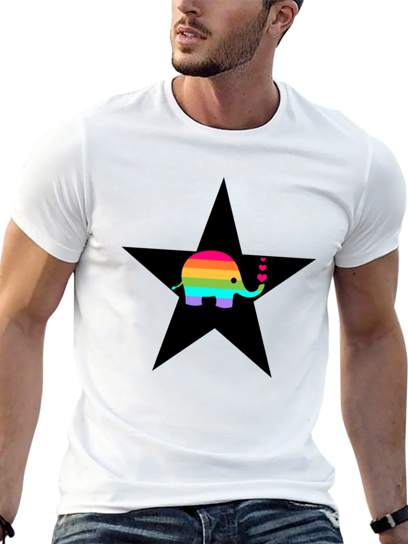 Rainbow Elephant Star Graphic T-Shirt