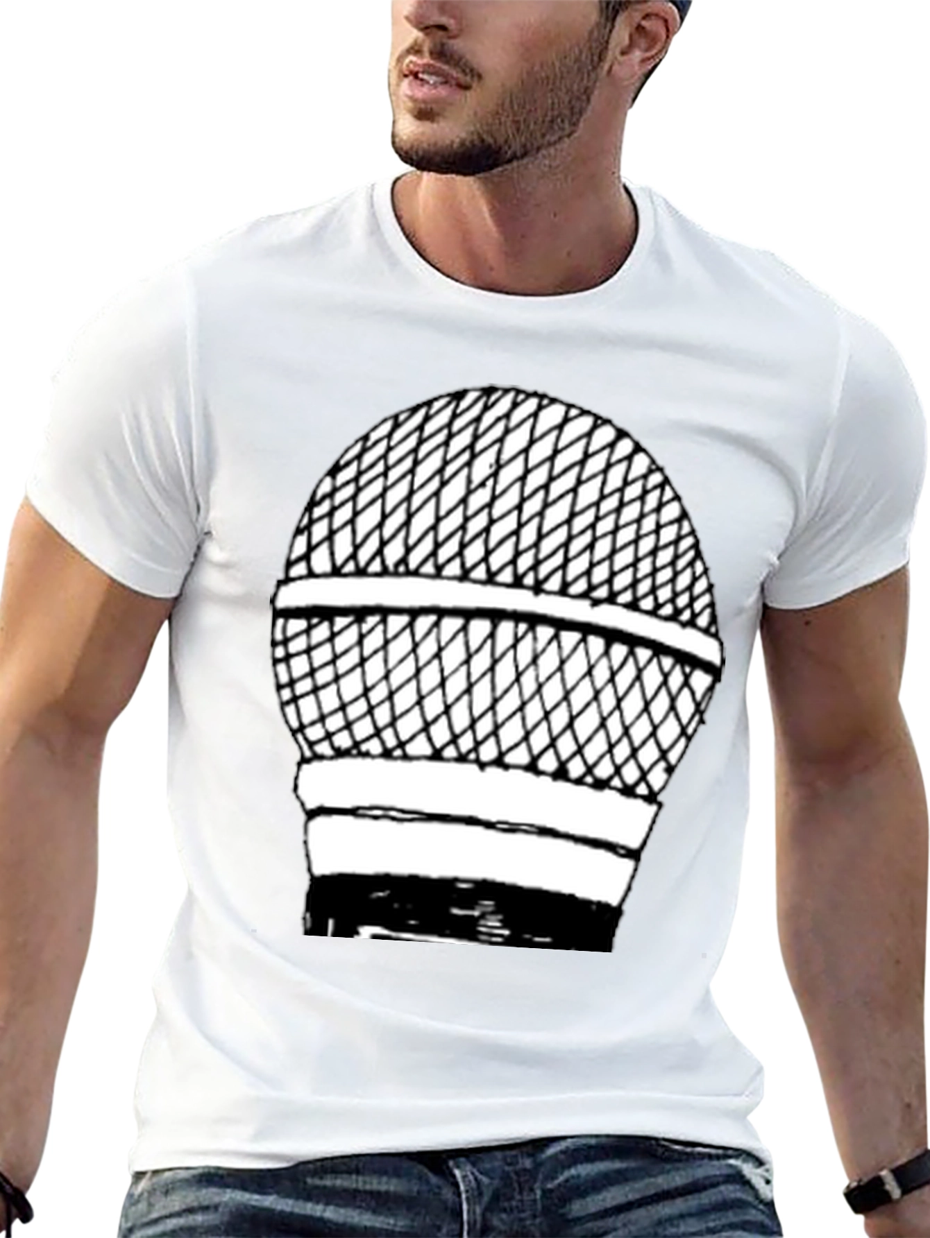 Retro Microphone Graphic Tee - Black Cotton Shirt