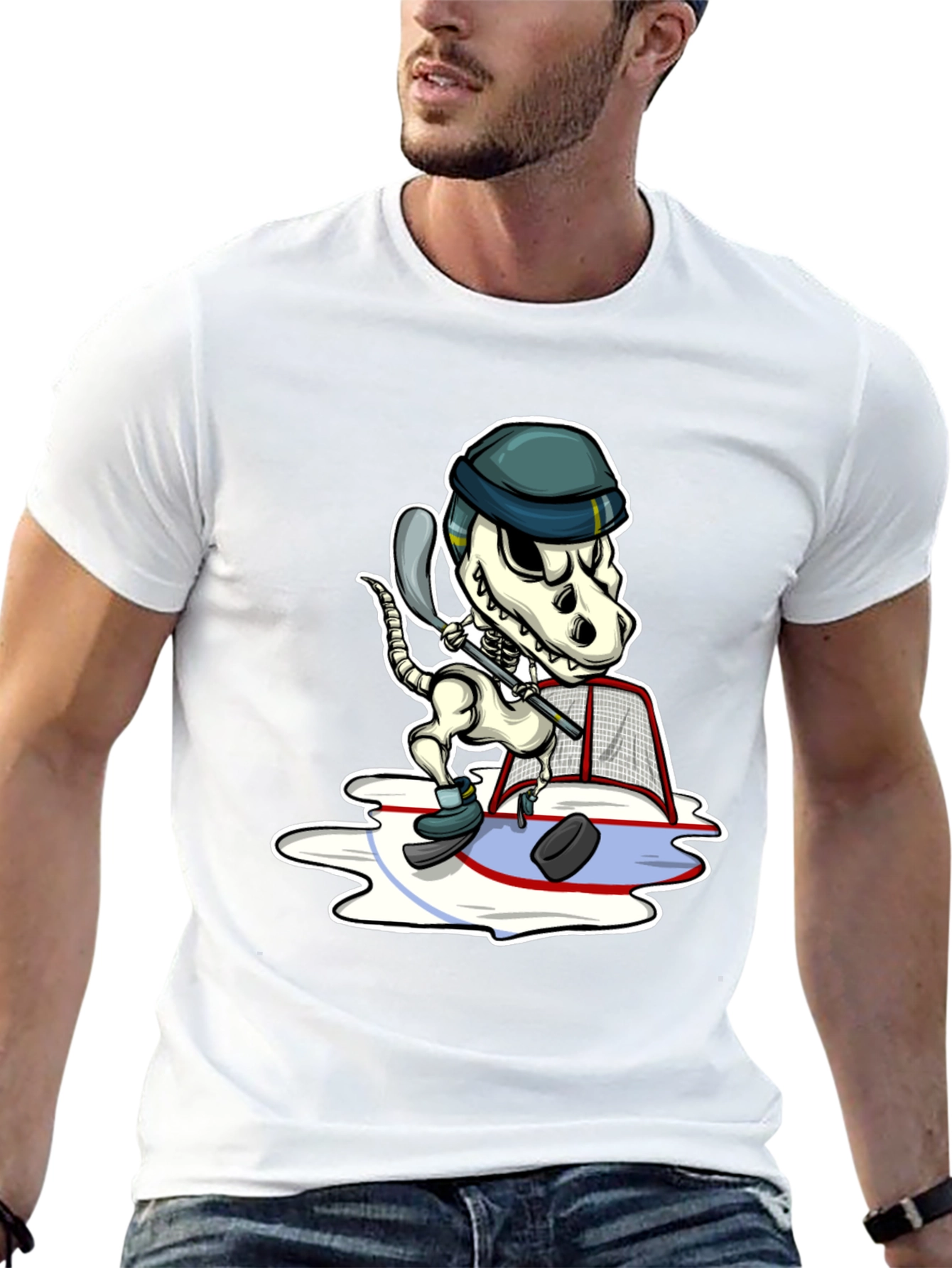 Dino Hockey Skeleton T-Shirt - Funny Sport Tee