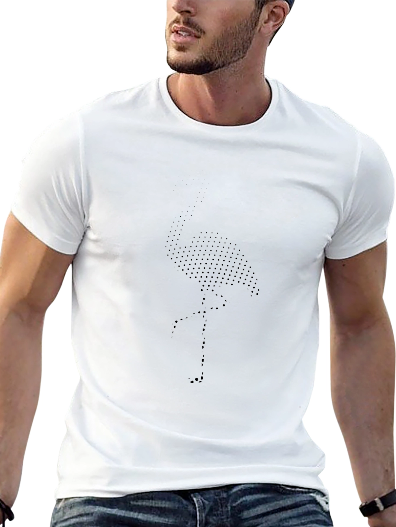 Mens Black Graphic Tee - Flamingo Dot Design