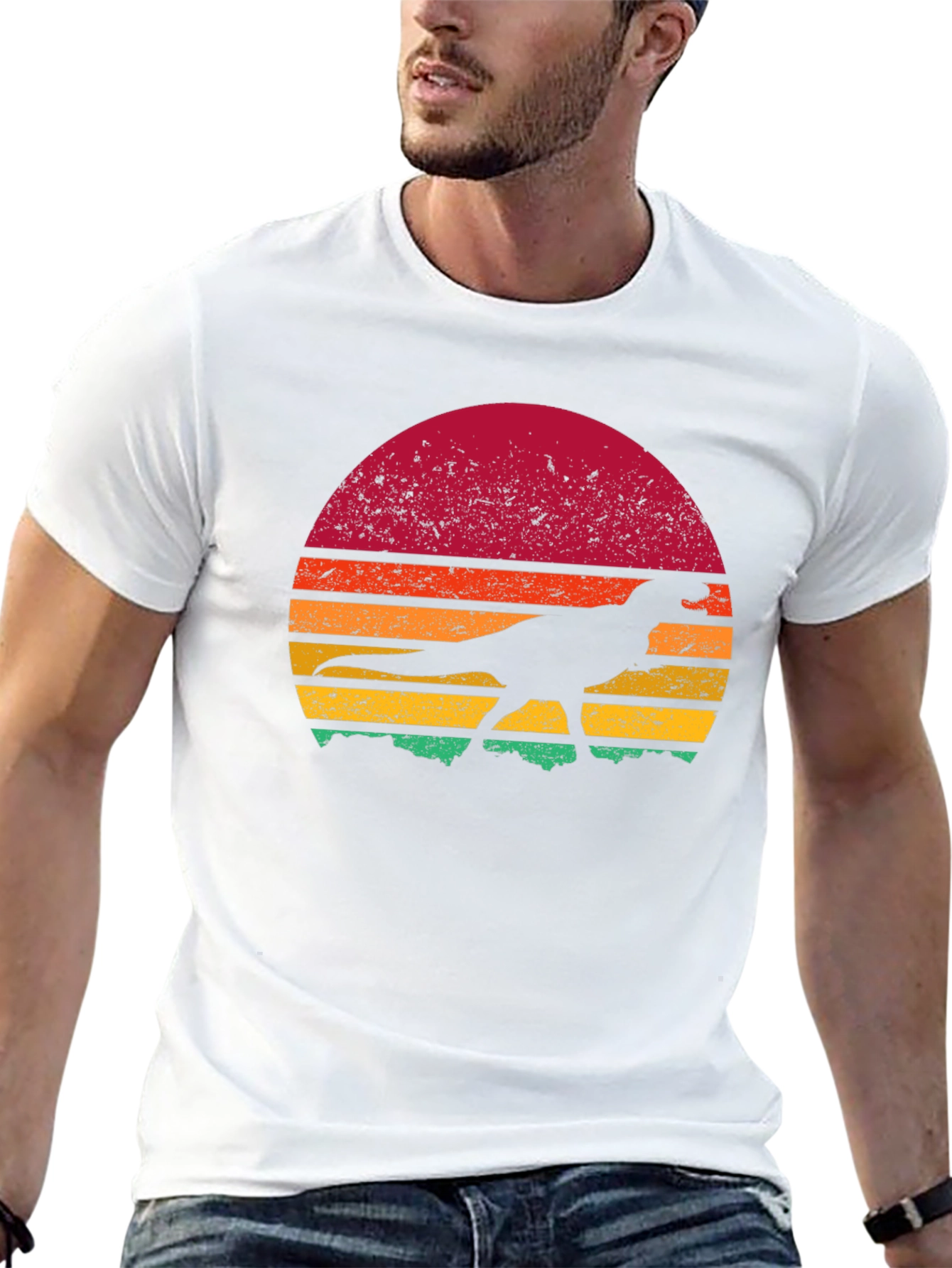 Retro Dinosaur Sunset Graphic Tee