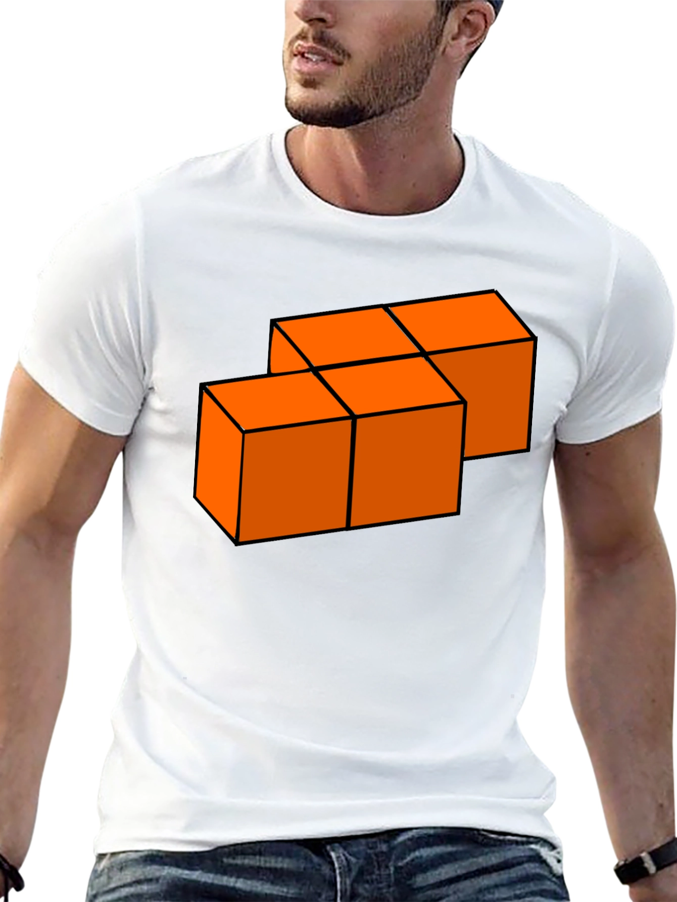 Orange Blocks Graphic T-Shirt - Modern Casual Tee