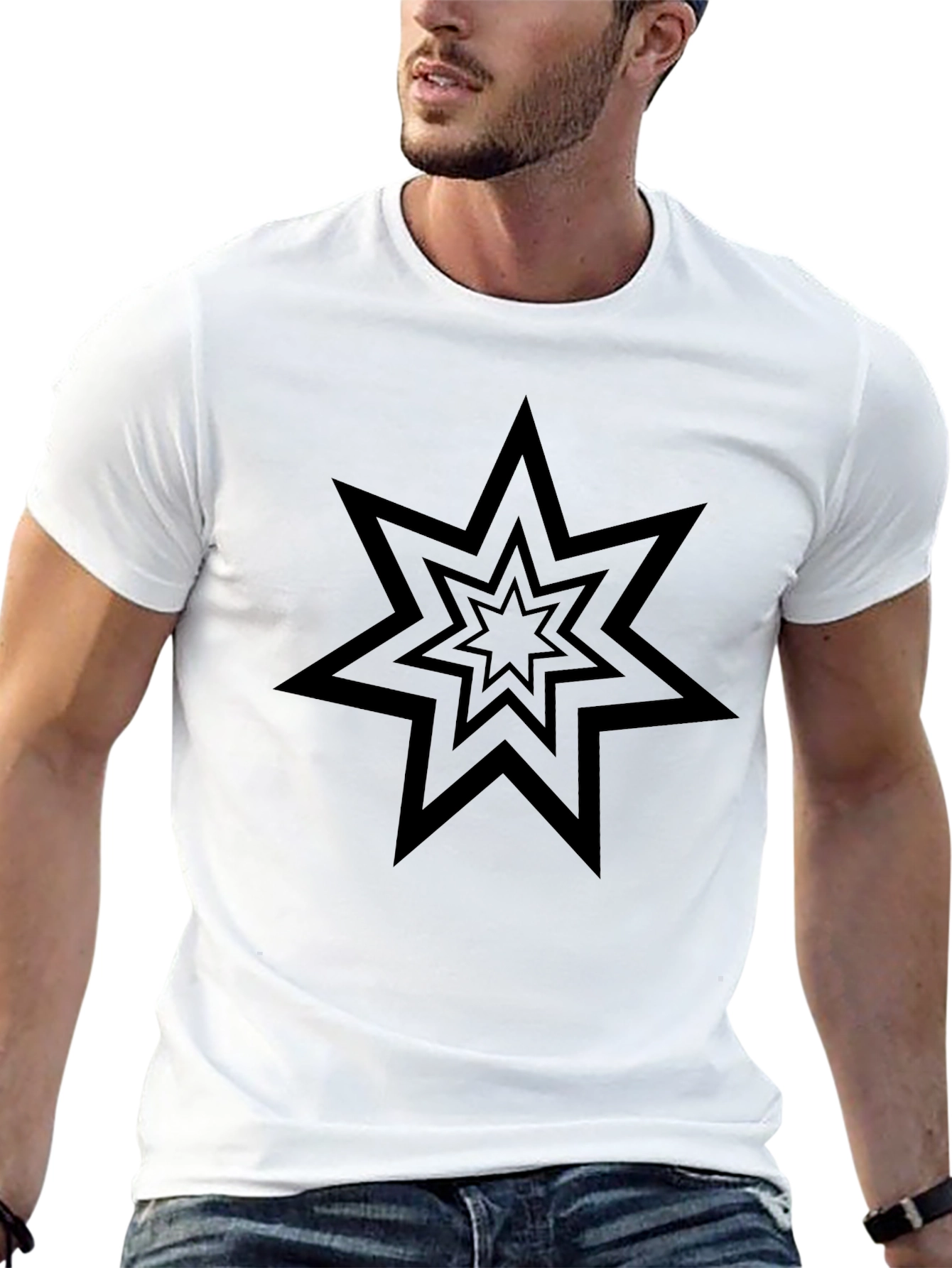 Geometric Starburst Graphic Tee - Black Cotton Comfort