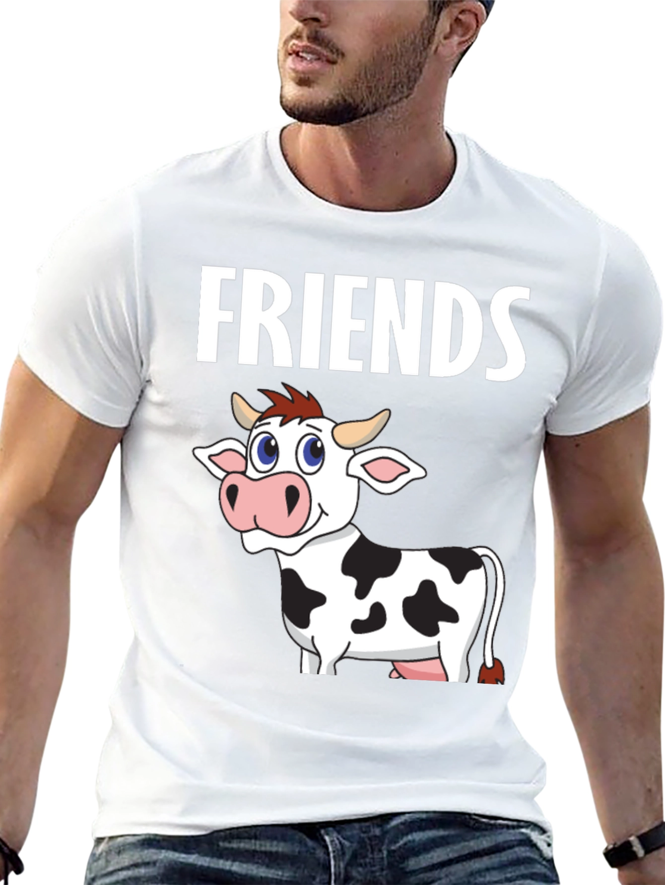 Cow Friends Graphic Tee - Black Crew Neck T-Shirt