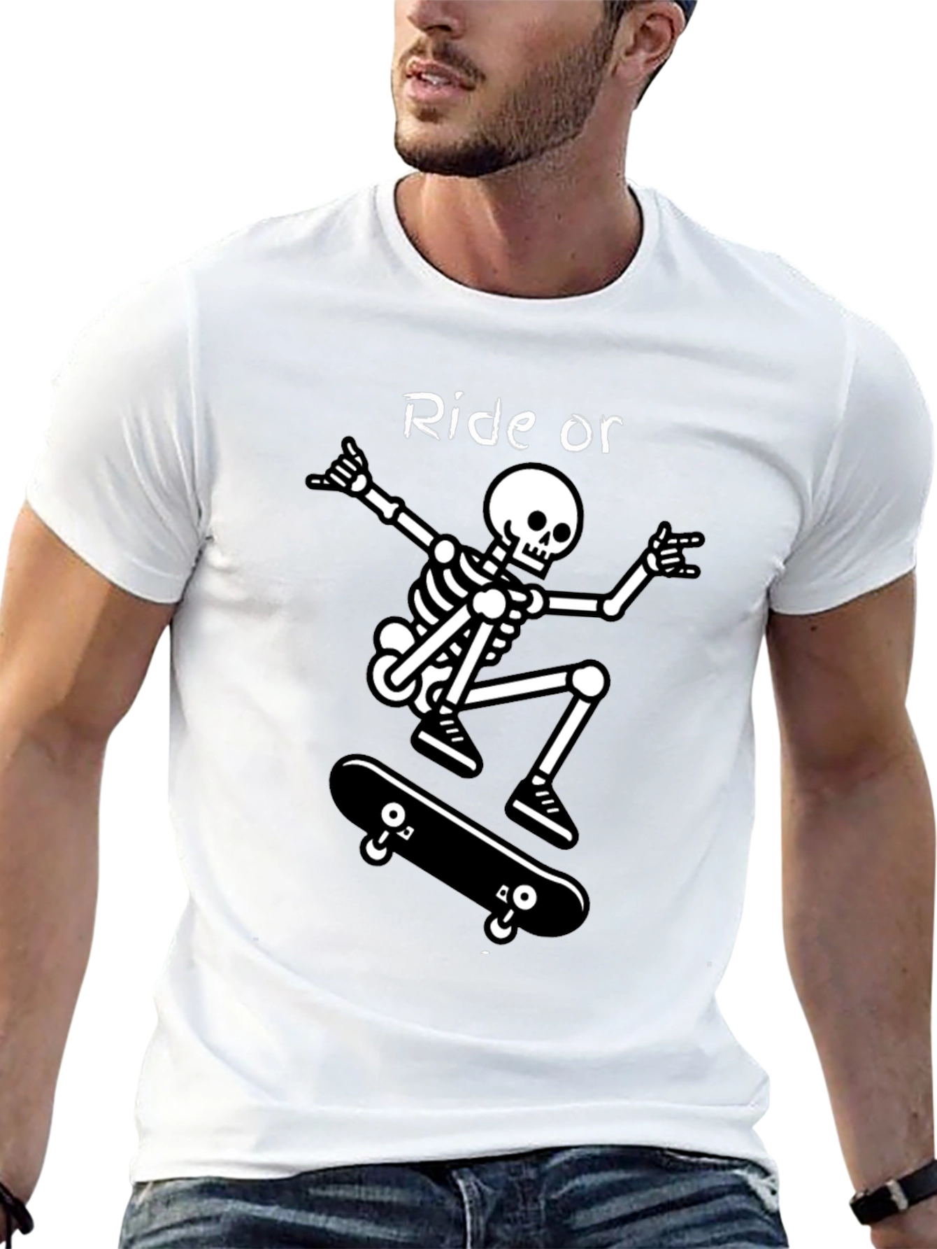 Ride or Die Skeleton Skateboarder Graphic Tee