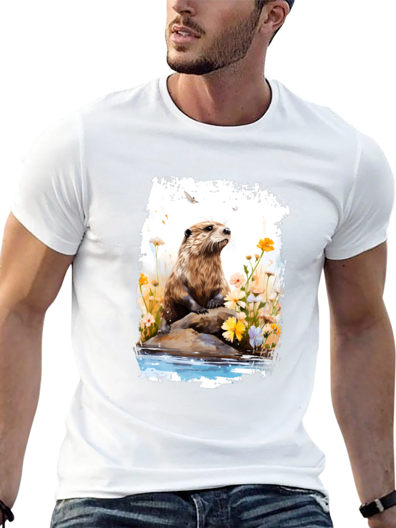 Otter in Bloom T-Shirt - Nature Inspired Tee