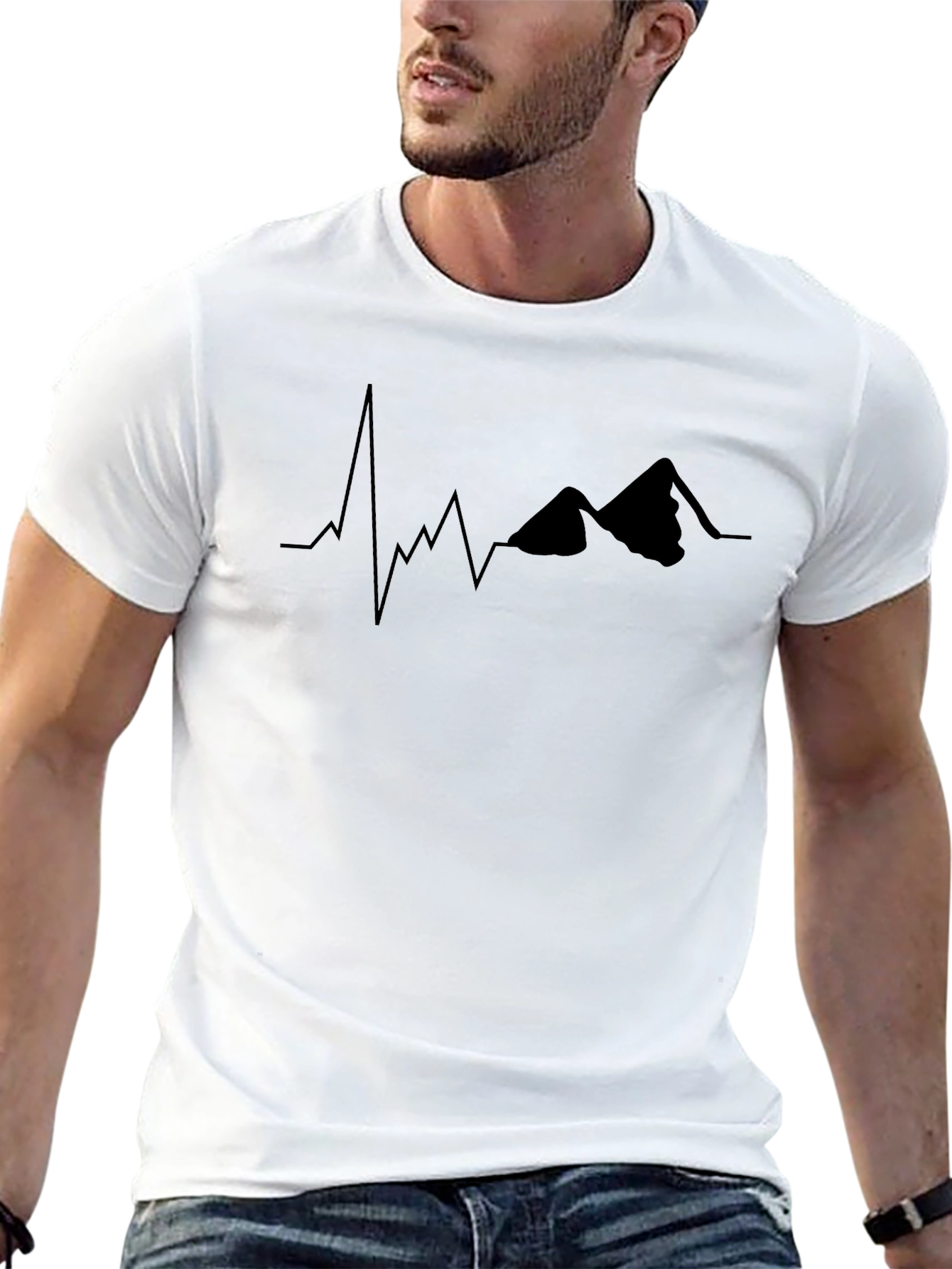 Mountain Heartbeat Graphic Tee - Black Crew Neck