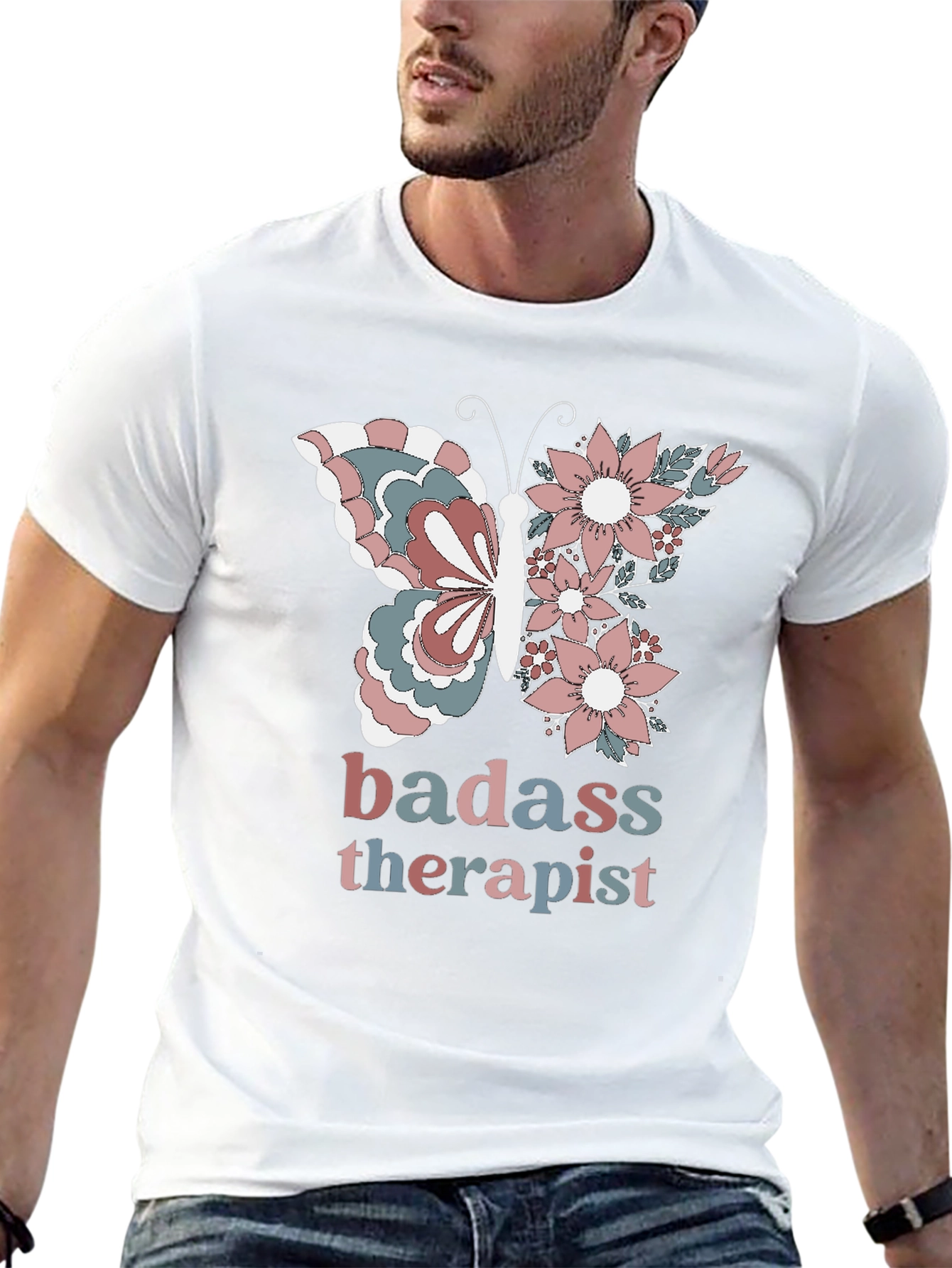 Badass Therapist T-Shirt - Butterfly Floral Design