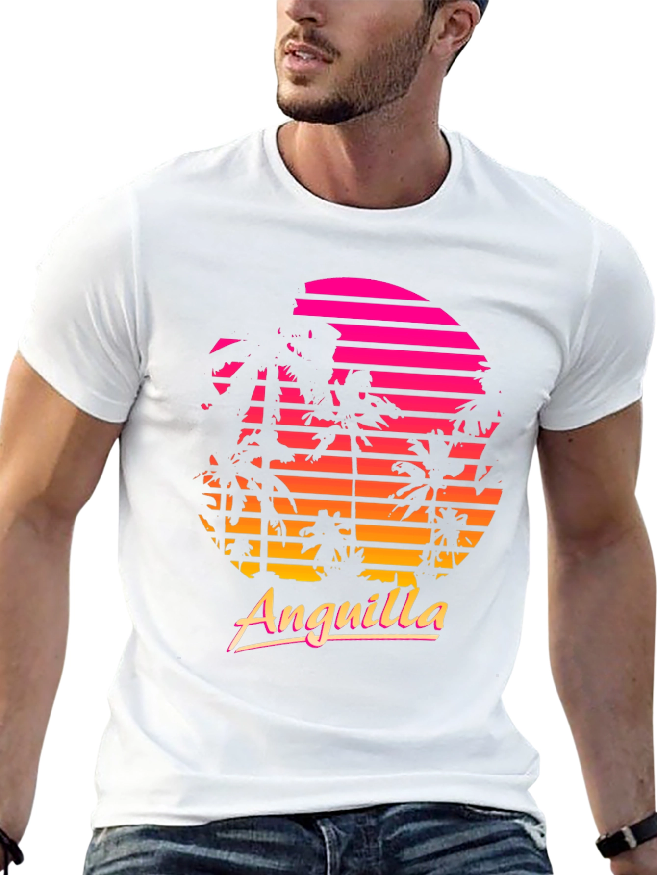 Anguilla Retro Sunset Palm Tree T-Shirt