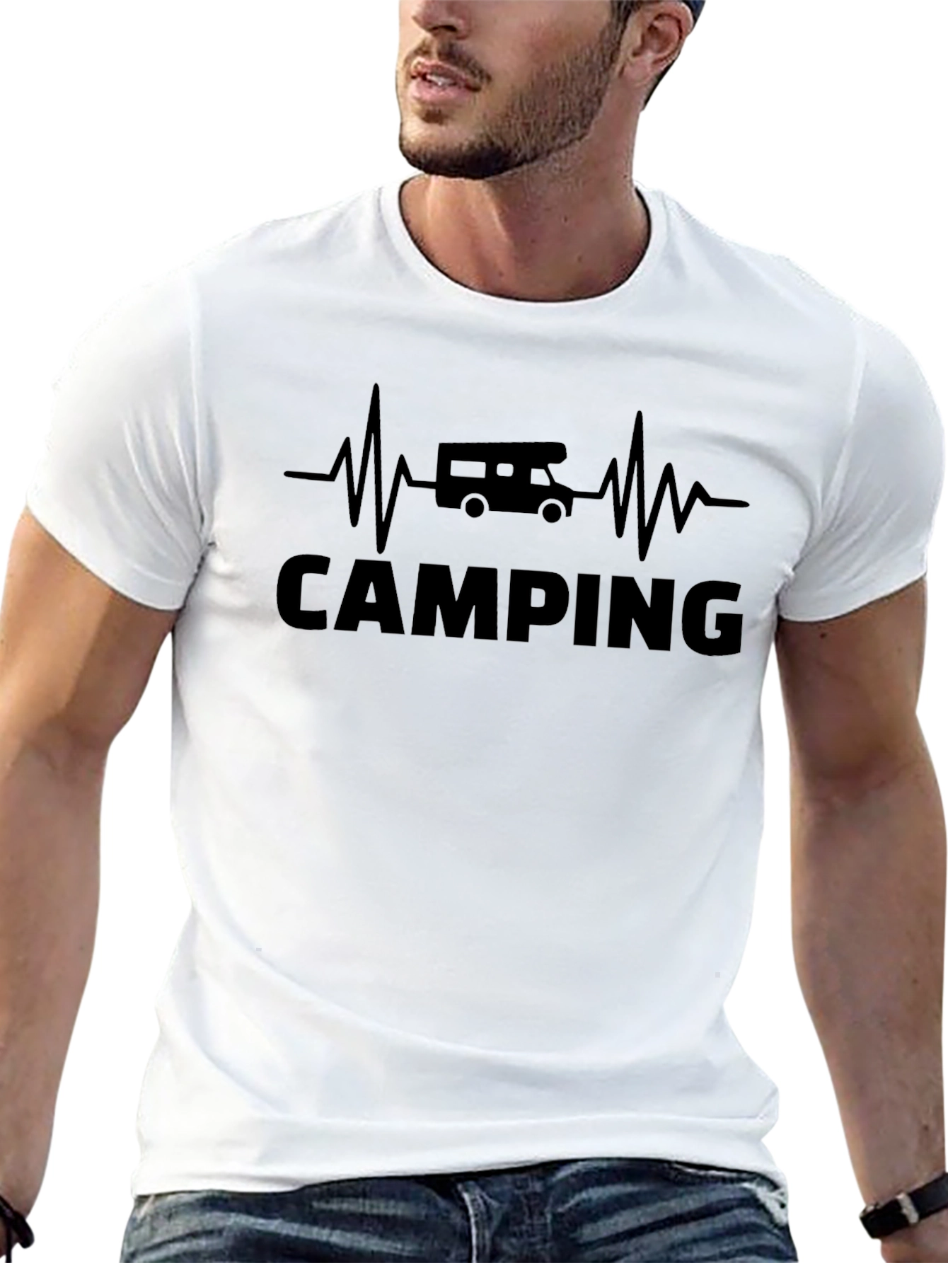 Camping Heartbeat T-Shirt - Black Graphic Tee