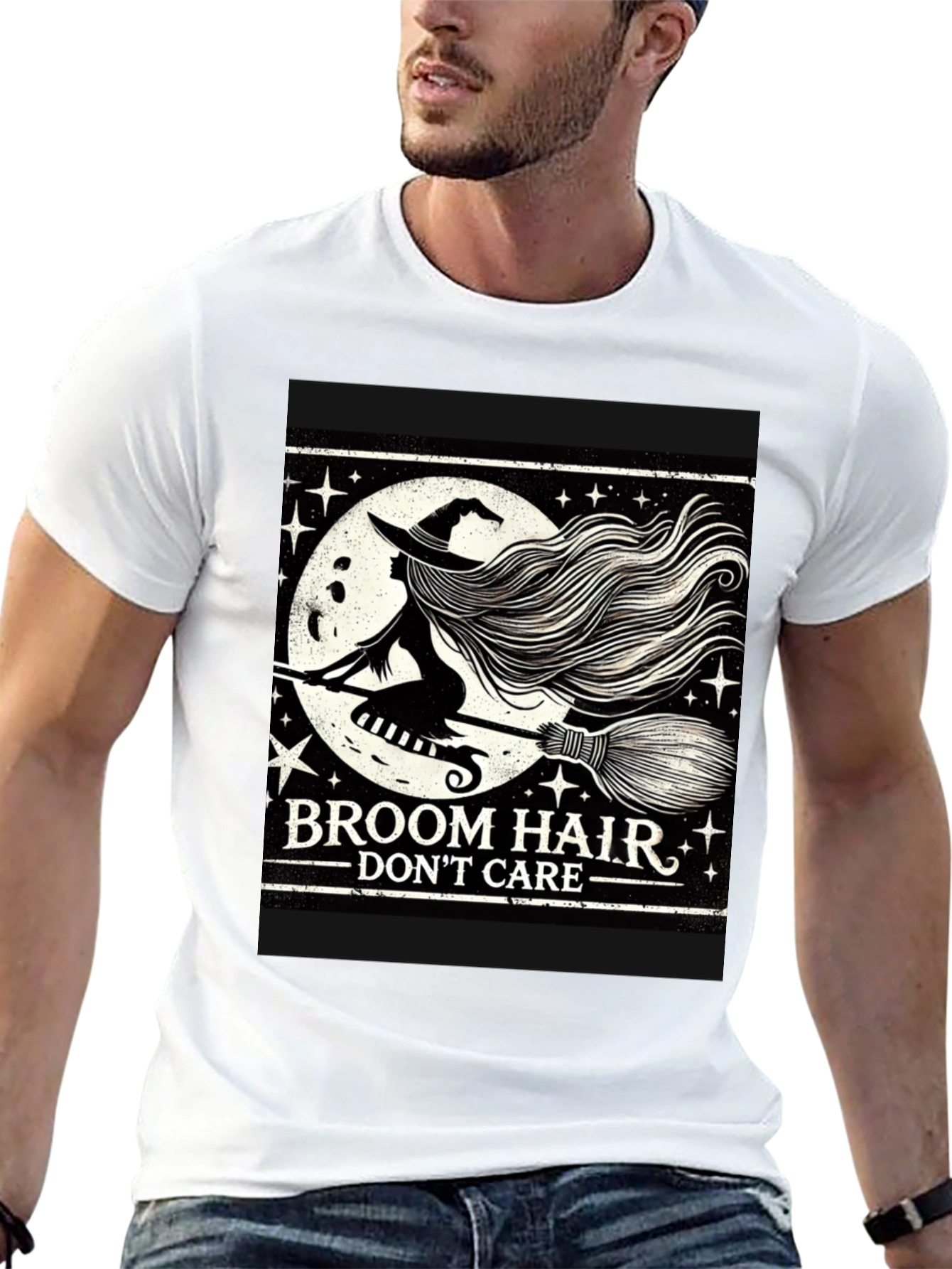 Broom Hair Dont Care Halloween Graphic T-Shirt