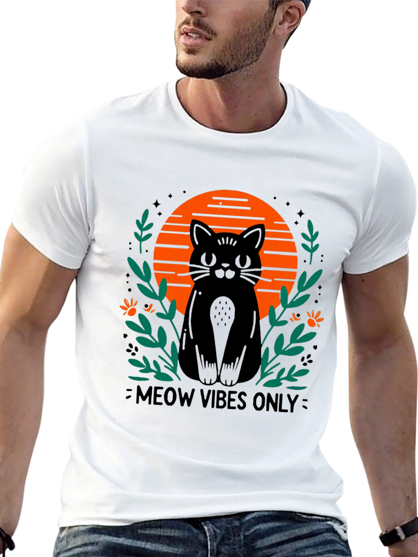 Meow Vibes Only Cat Graphic T-Shirt