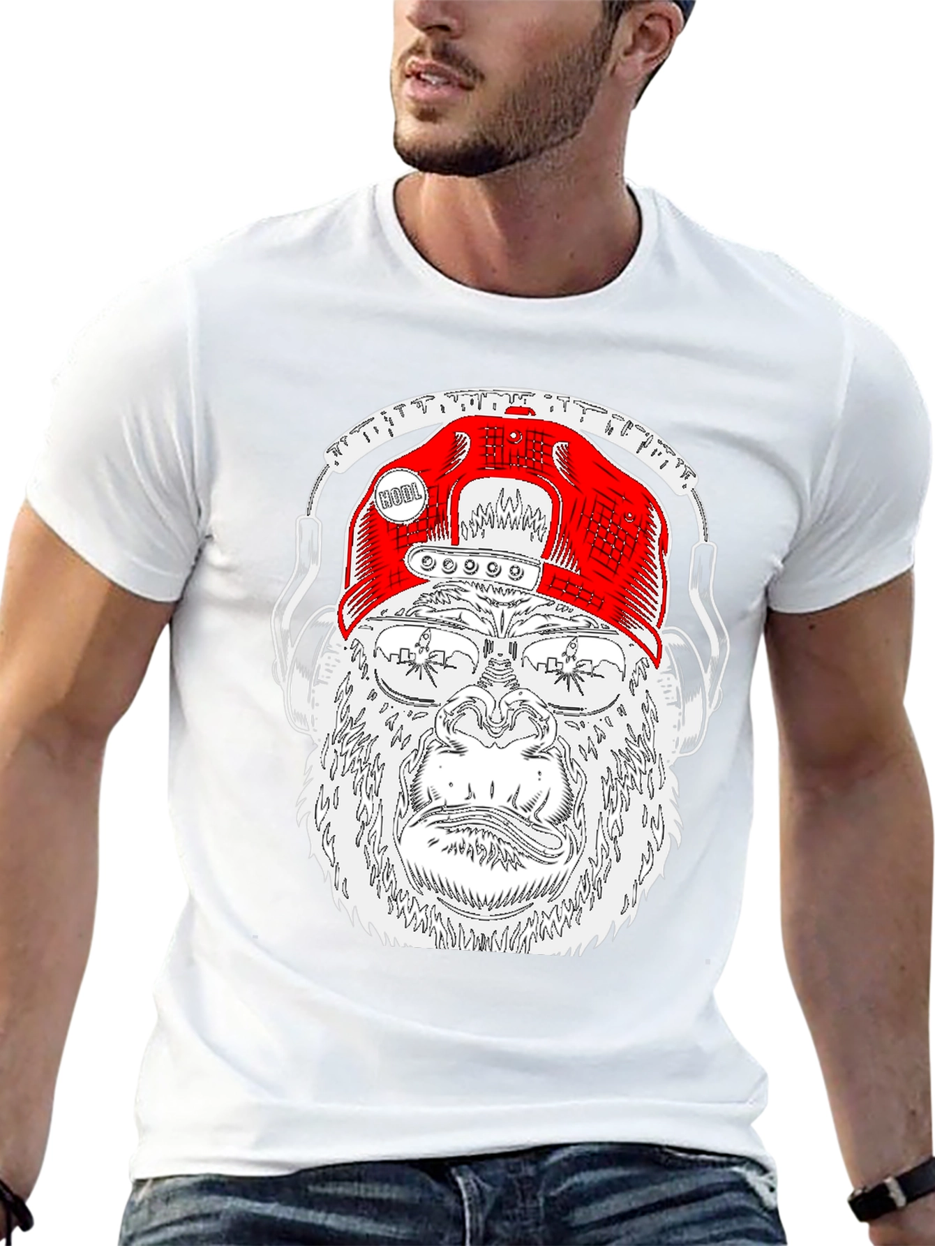 Cool Gorilla Tee with Headphones & Hat