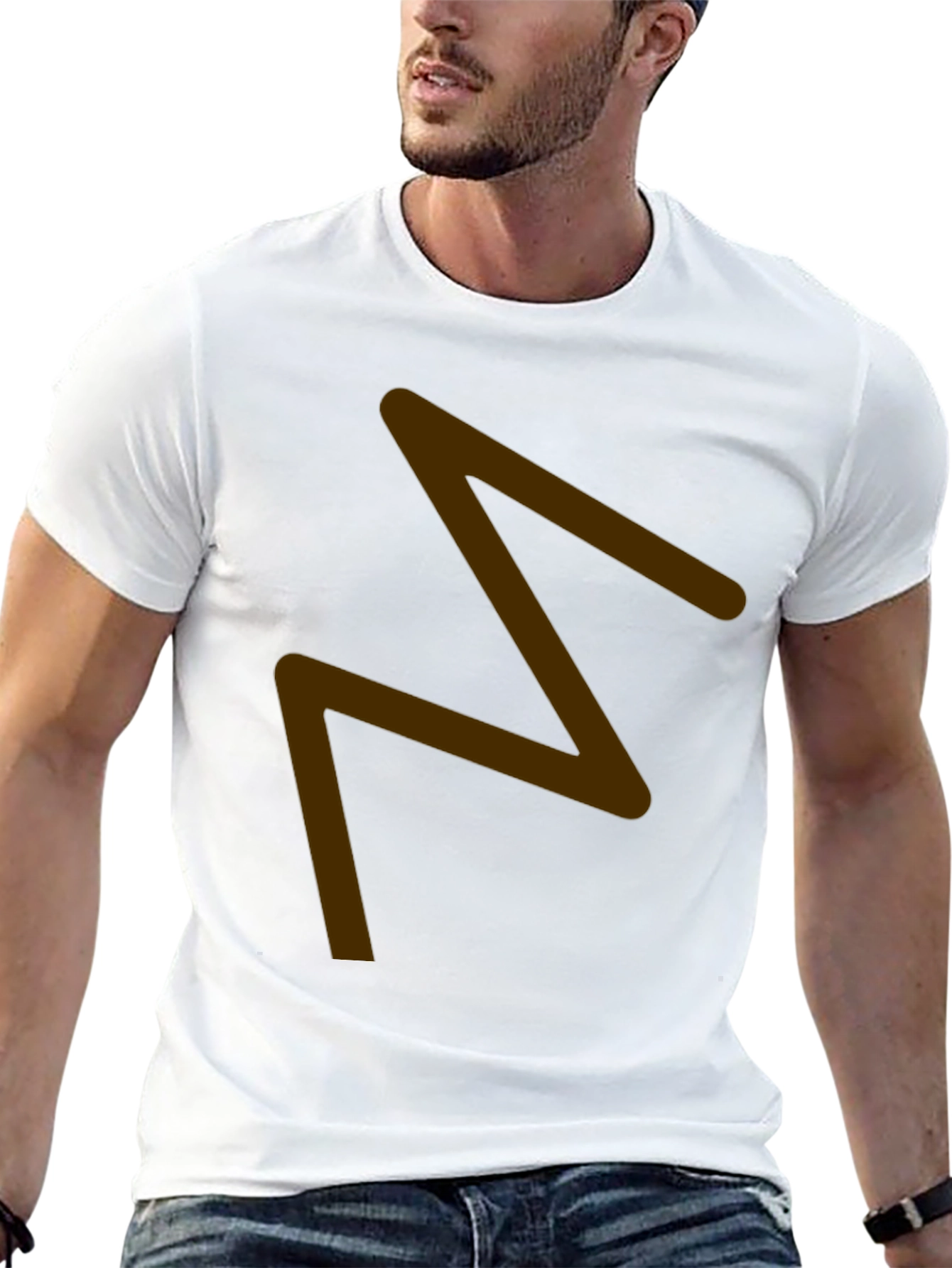 Mens Black T-Shirt with Brown Zigzag Design