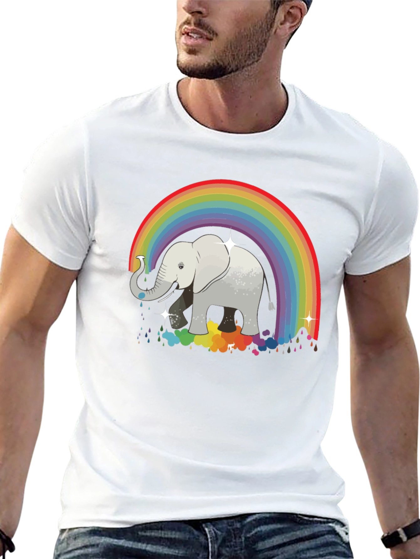 Rainbow Elephant Graphic Tee - Black Cotton Comfort