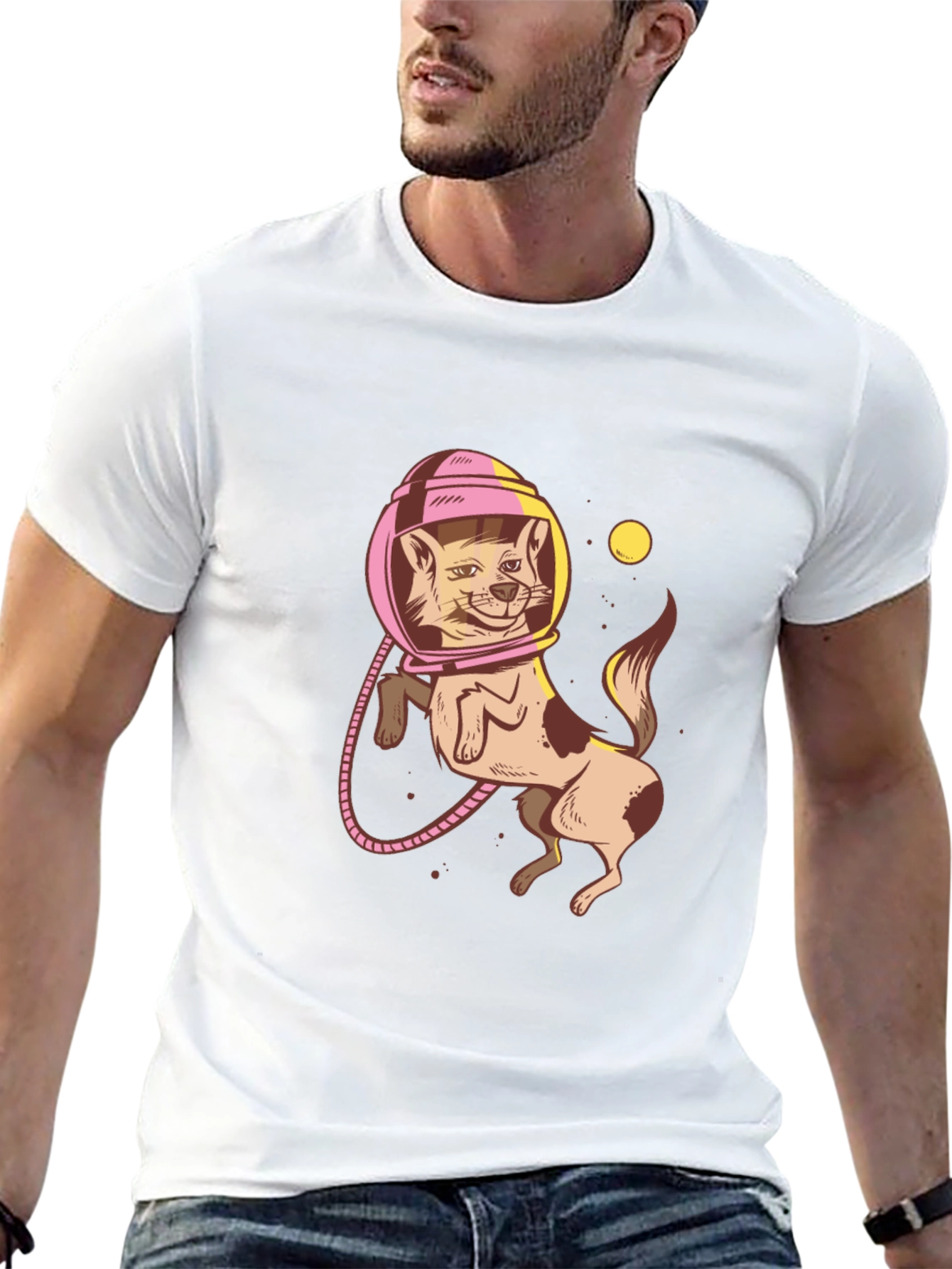Astronaut Cat Graphic Tee - Trendy Black T-Shirt
