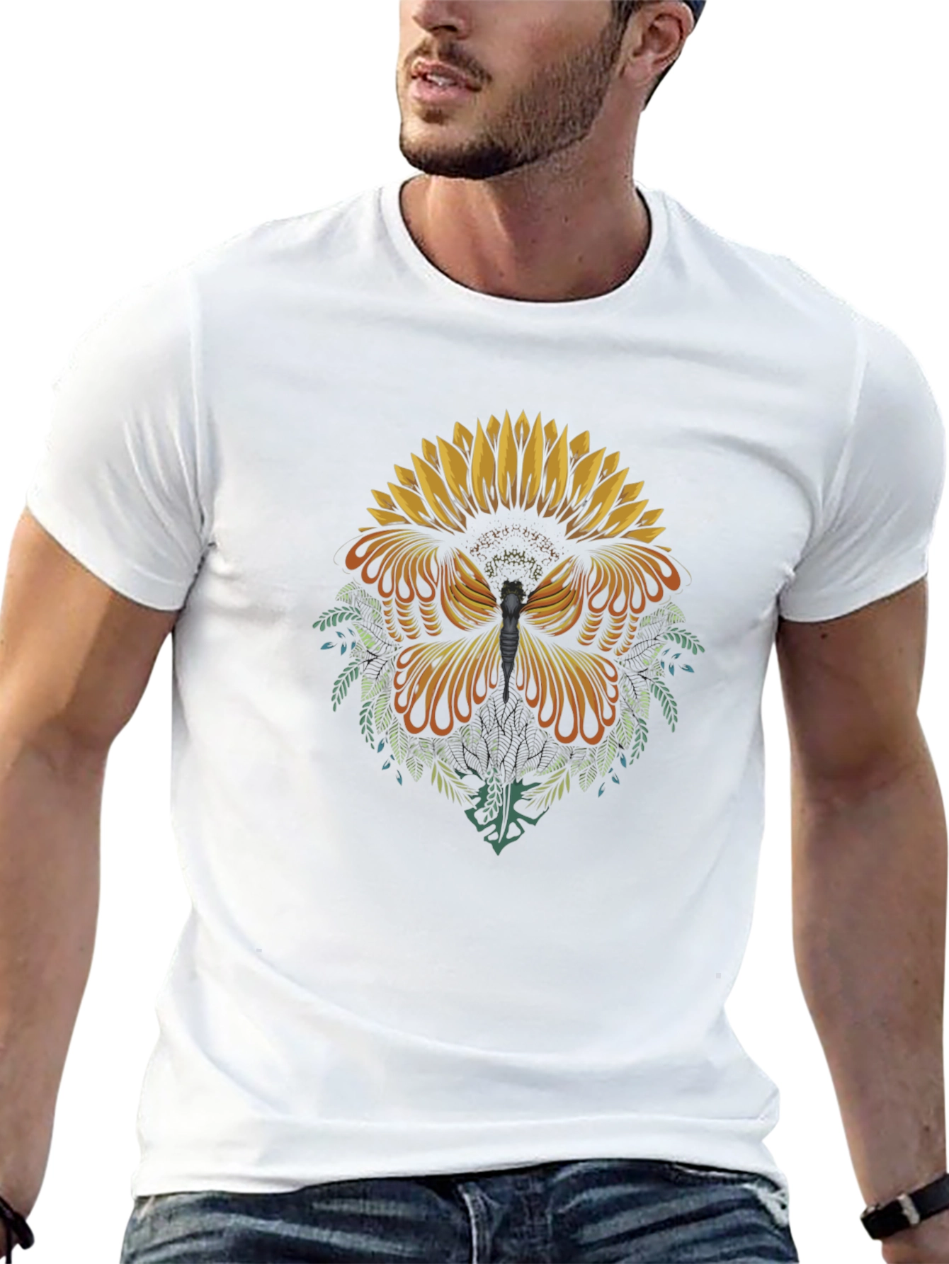 Sunflower Butterfly Graphic Tee - Black Cotton Blend