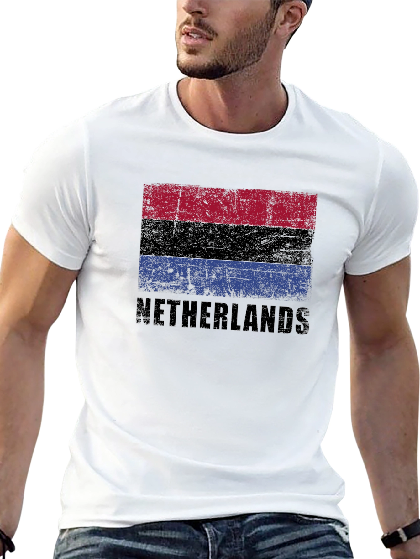Netherlands Flag Graphic T-Shirt - Distressed Style