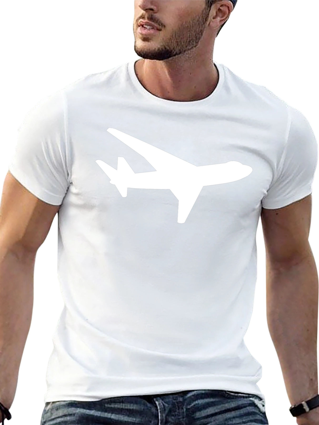 Airplane Graphic Tee - Stylish Black Crew Neck Shirt
