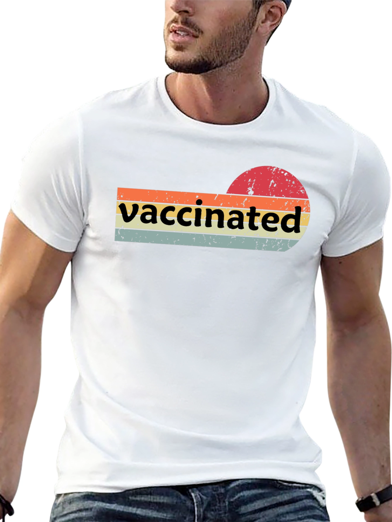 Vaccinated Retro T-Shirt - Grunge Sunset Design