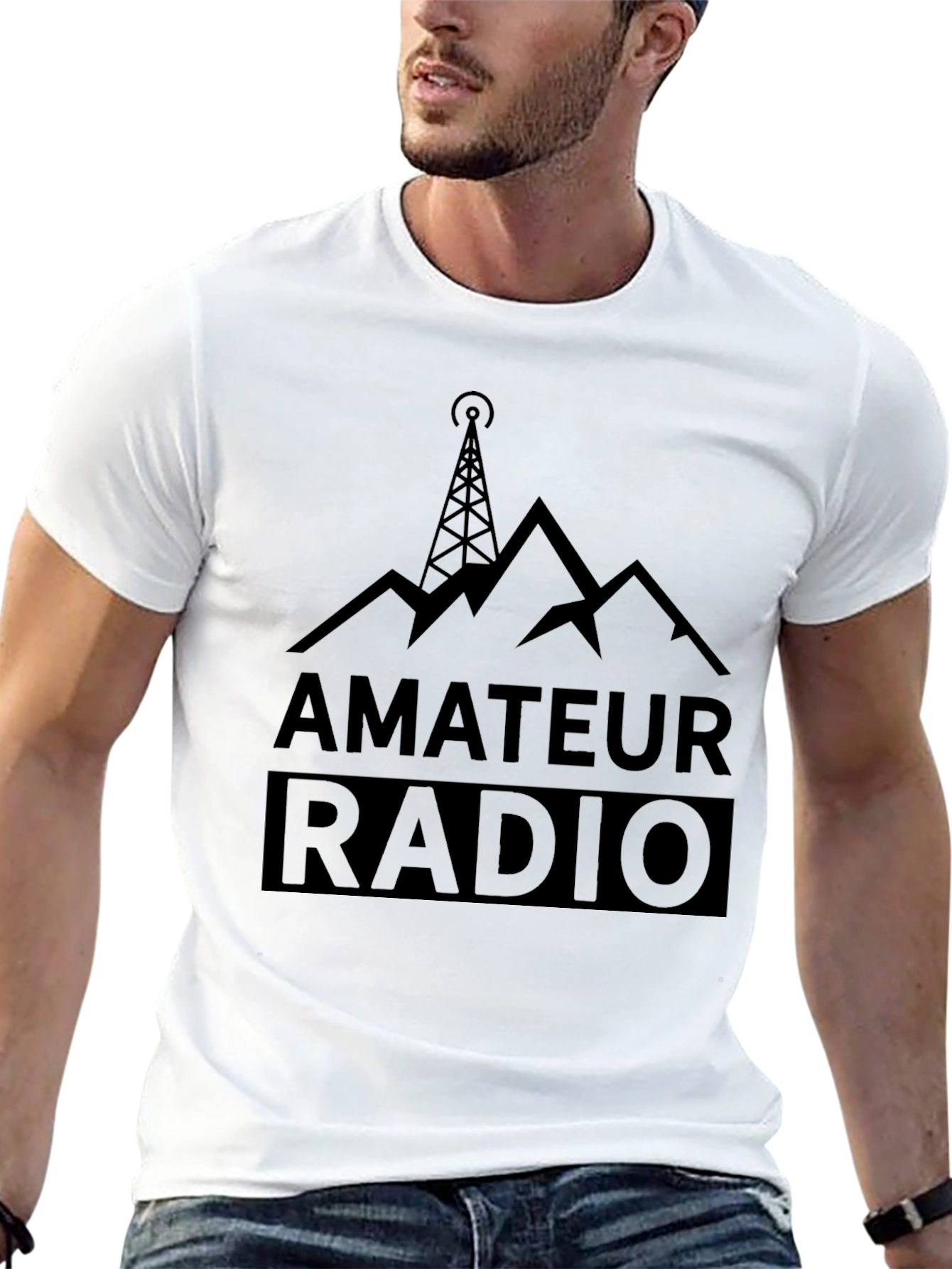 Amateur Radio Black T-Shirt - Mountain Tower Design