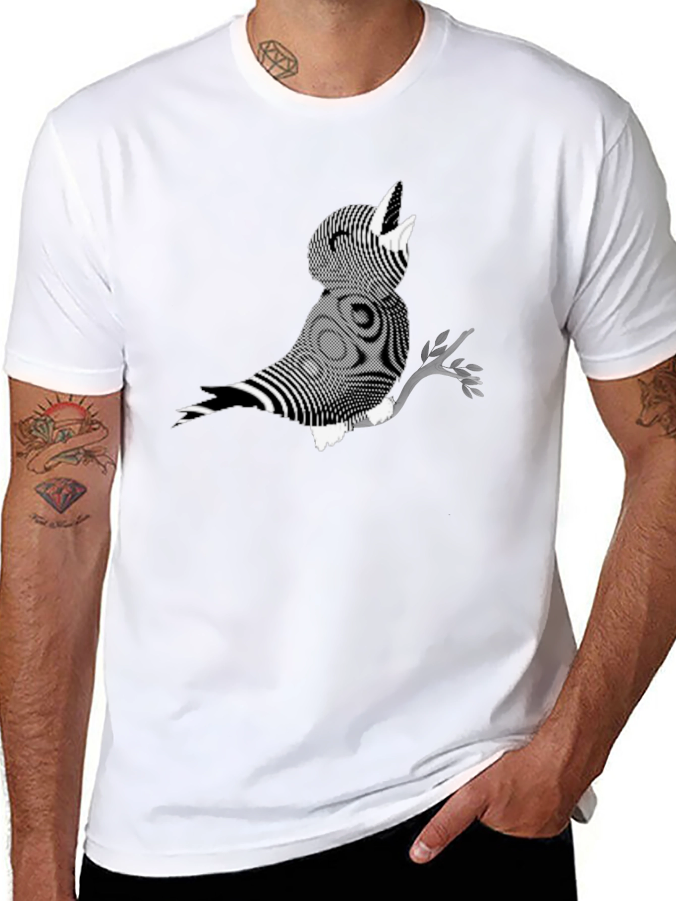Abstract Bird Graphic Tee - Black