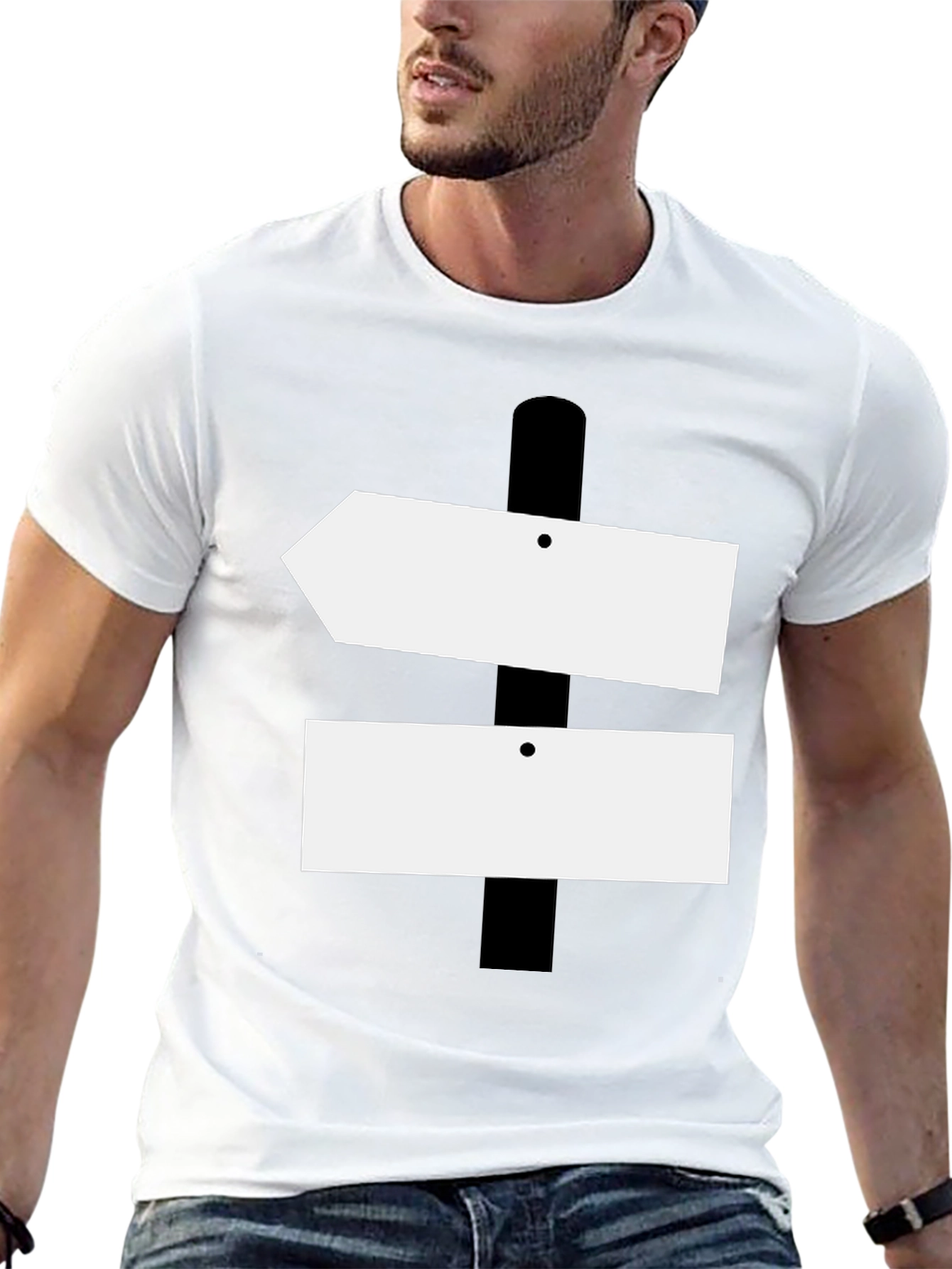 Directional Signpost Graphic Tee - Black Cotton Casual