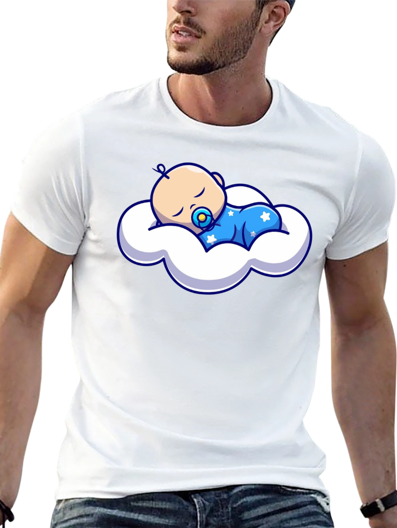 Cute Baby Sleeping on Cloud Graphic Tee