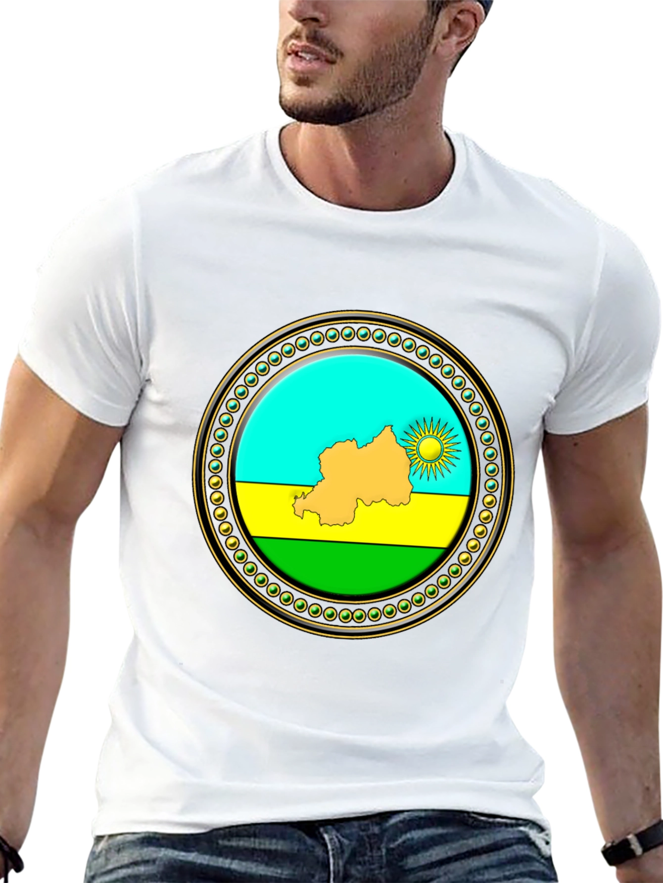 Rwanda Flag Graphic Tee - Black Crew Neck