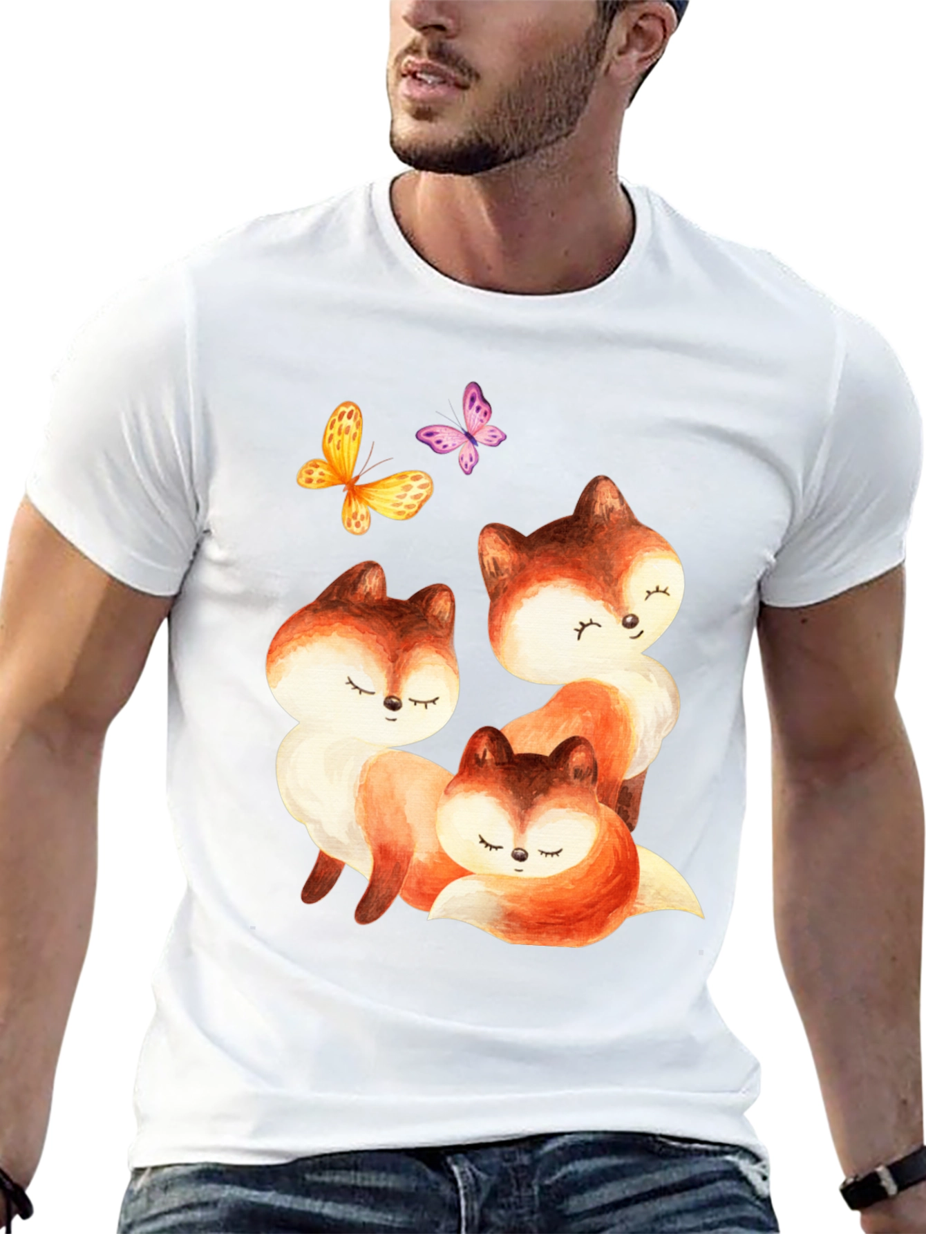 Cute Fox & Butterfly Graphic Tee