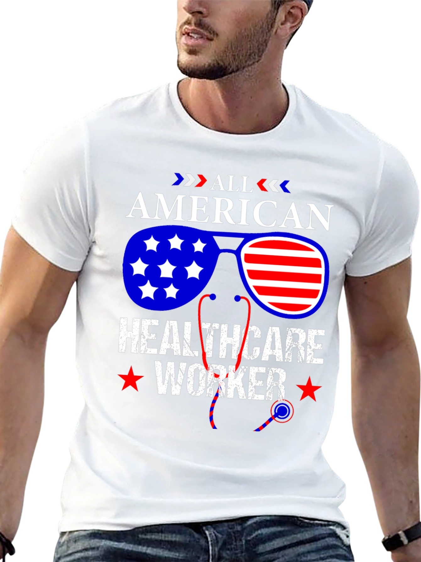 All American Healthcare Worker Patriotic T-Shirt