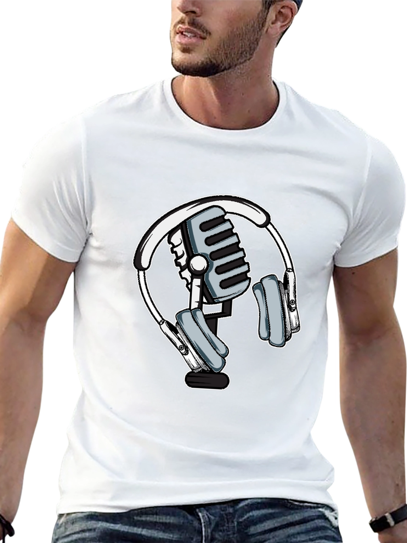 Microphone and Headphone Graphic T-Shirt