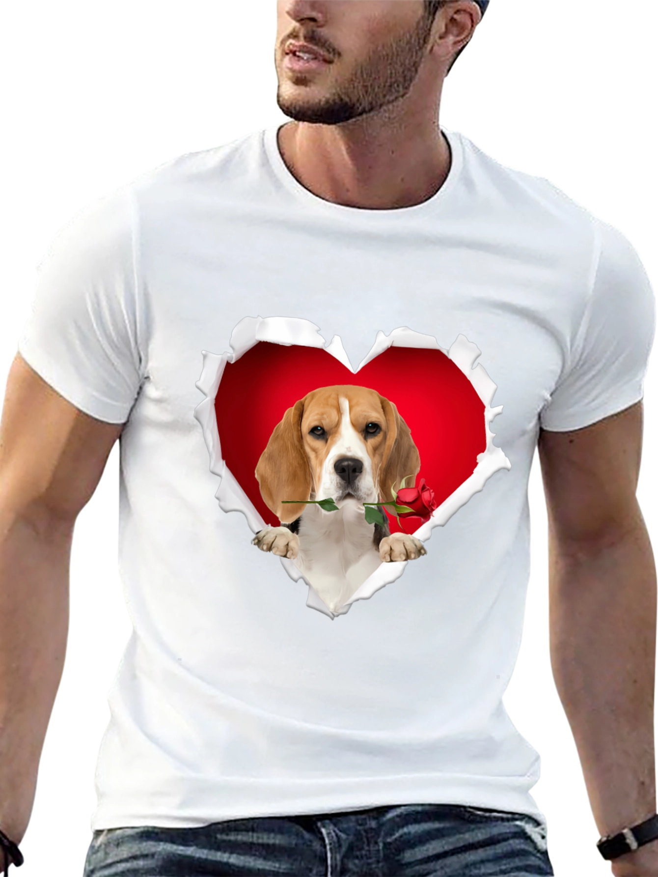 Beagle Heart Rose T-Shirt - Cute Dog Lover Tee