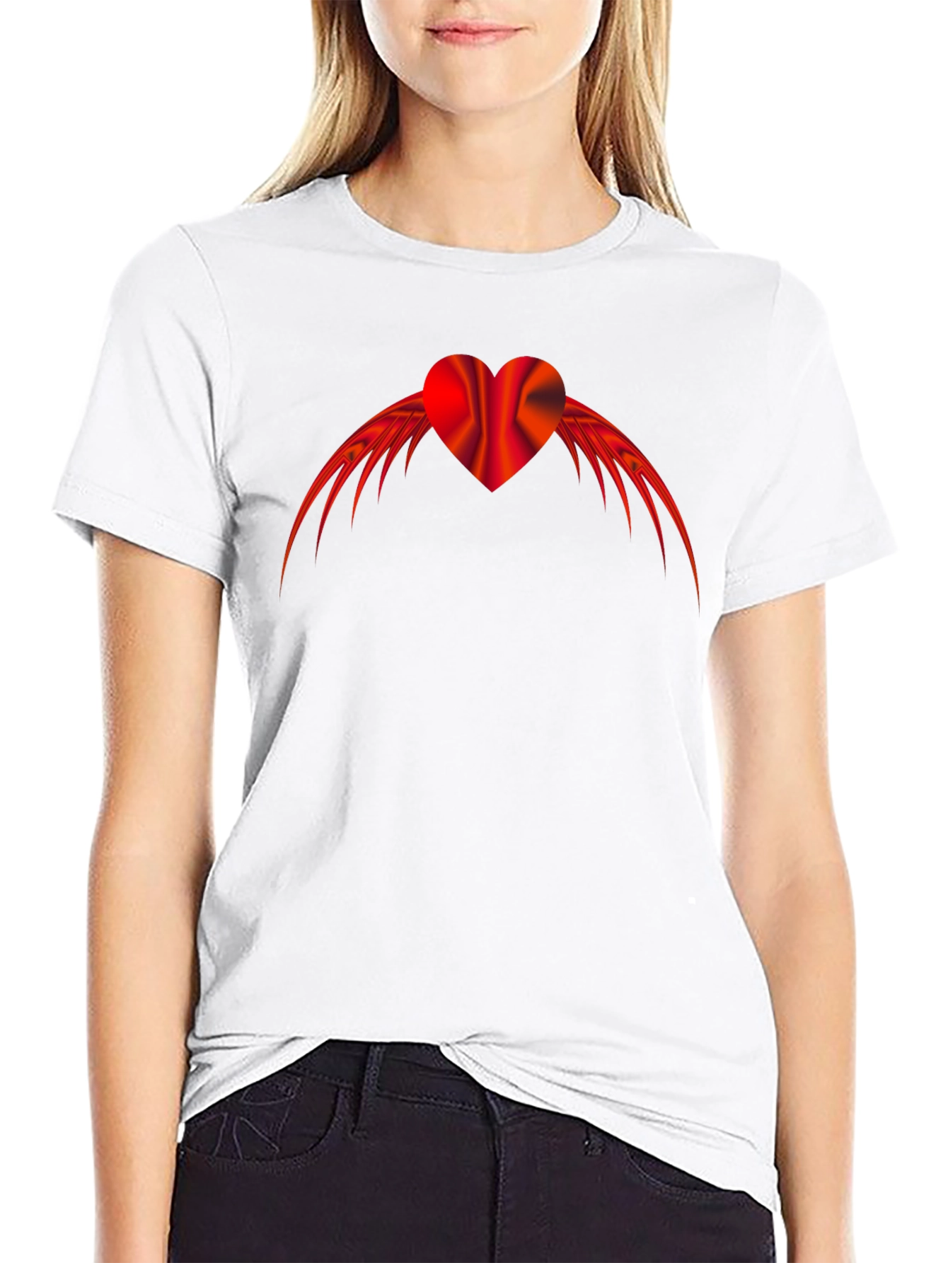 Winged Heart Graphic Tee - Black Cotton Blend