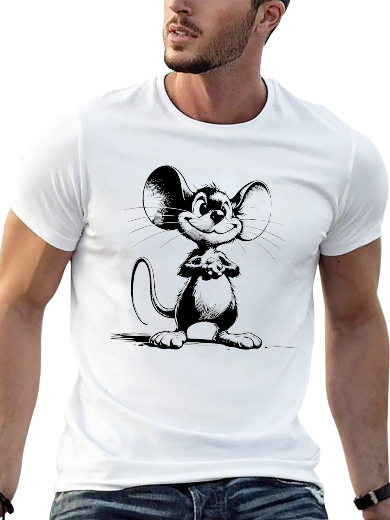 Cartoon Mouse Graphic Black T-Shirt