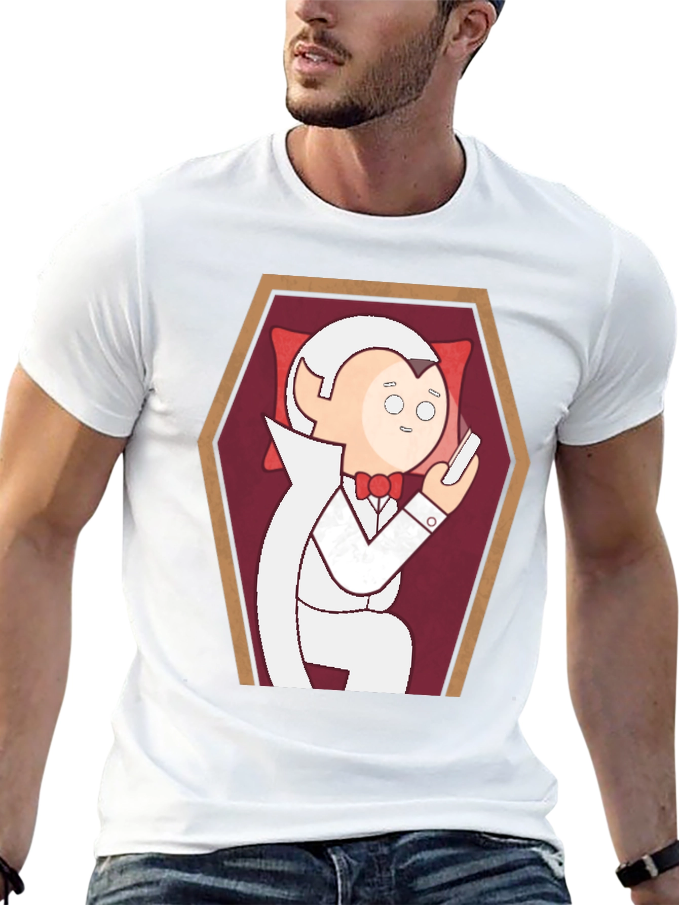 Funny Cartoon Vampire in Coffin Graphic T-Shirt