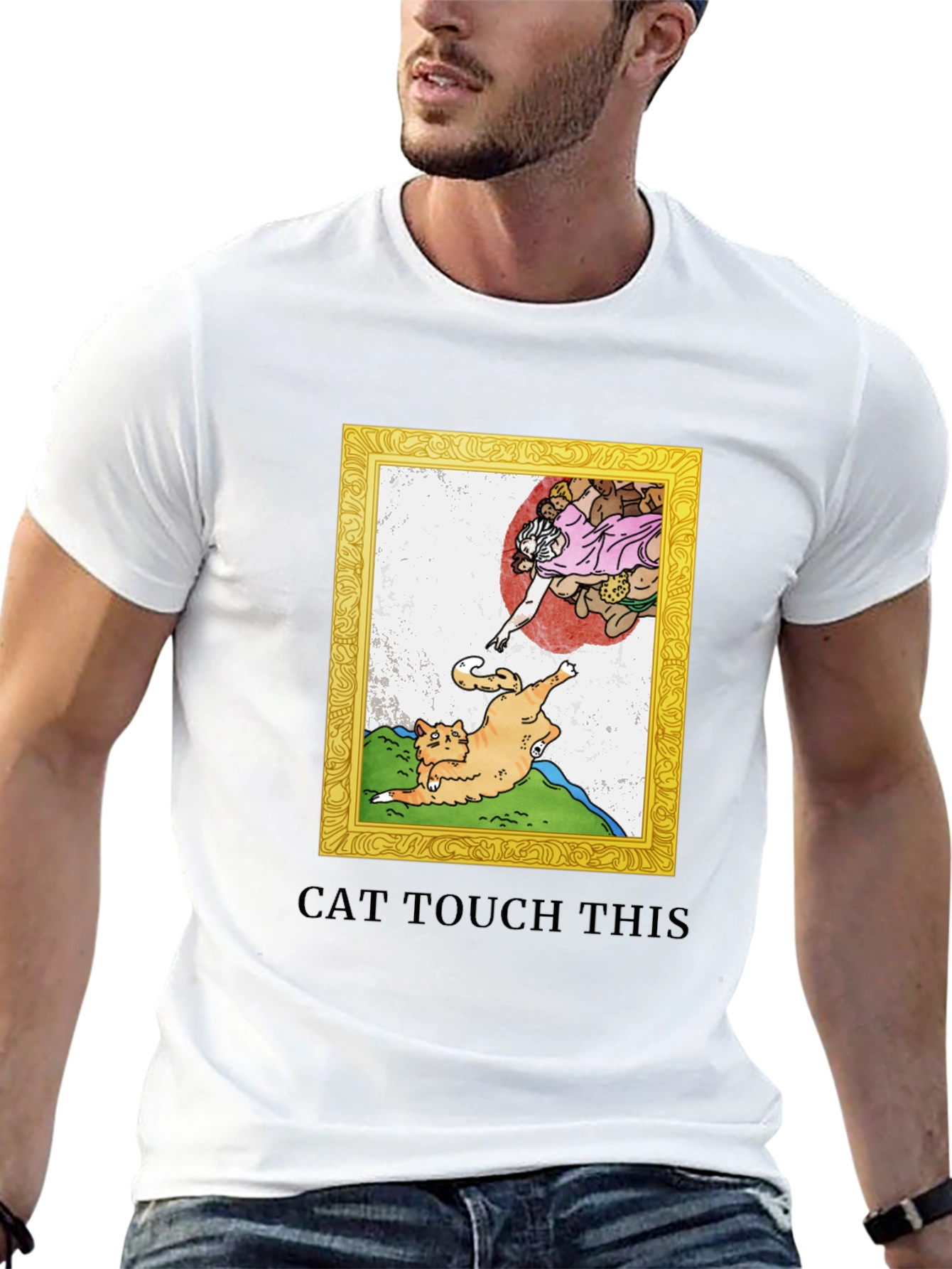 Cat Touch This T-Shirt - Funny Michelangelo Parody Tee